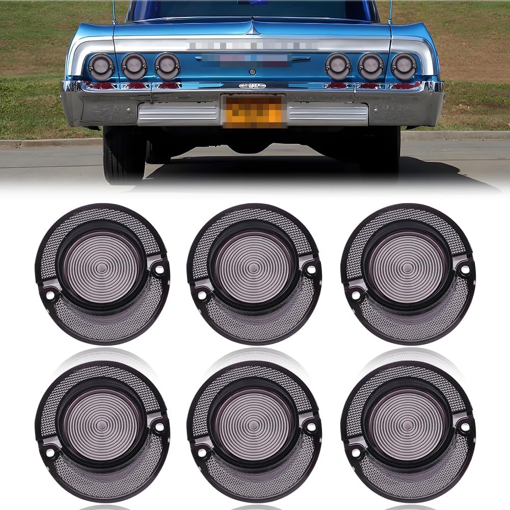 Tail Light Lens Compatible with Chevy Impala 1964, [DOT] [IP67 Waterproof] Tail Lamp Lens (Left + Right), Replace OEM #MO-3237, 6 PCS, Smoked Lens