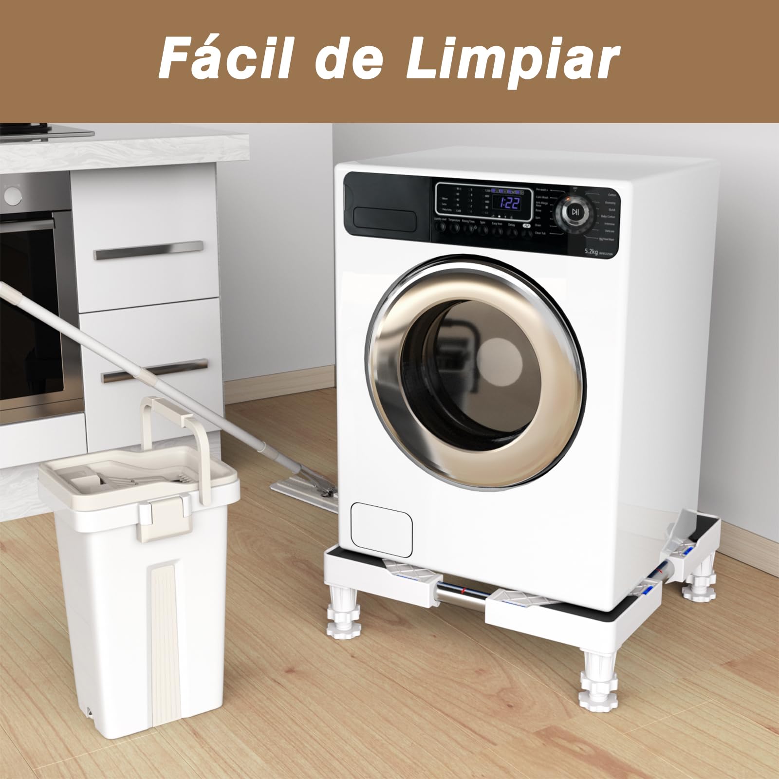 DEWEL Base Lavadora, Carga 300kg Soporte Lavadora, Frigorífico y Secadora, Ajustable Ancho 45-65cm, Base Elevador Lavadora Antivibración, Altura 10.5-13cm