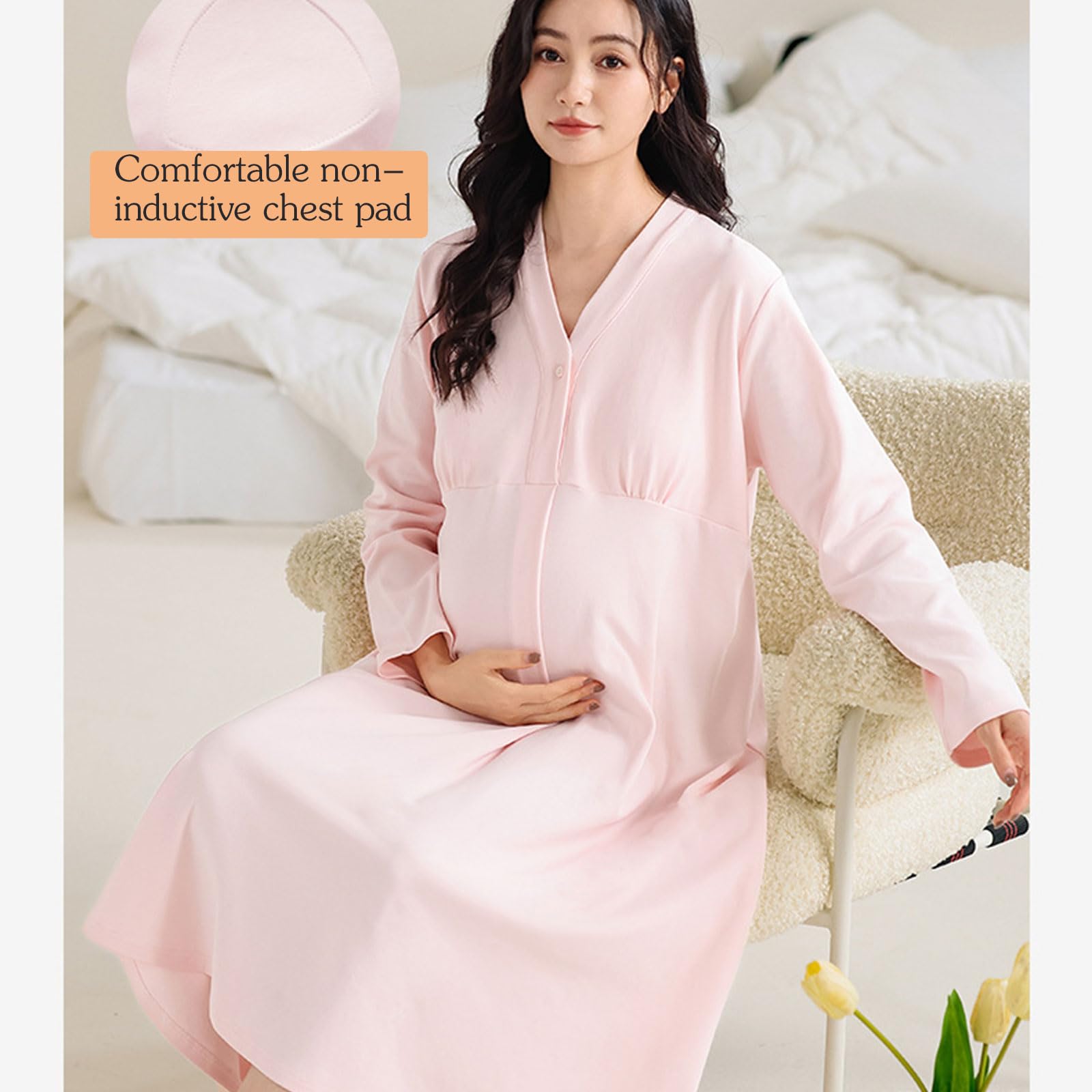 Abito da notte per maternità vestibilità ampia Camicia da notte liscia per allattamento con reggiseno integrato Vestiti per l'allattamento al seno per la gravidanza Camicia da notte morbida