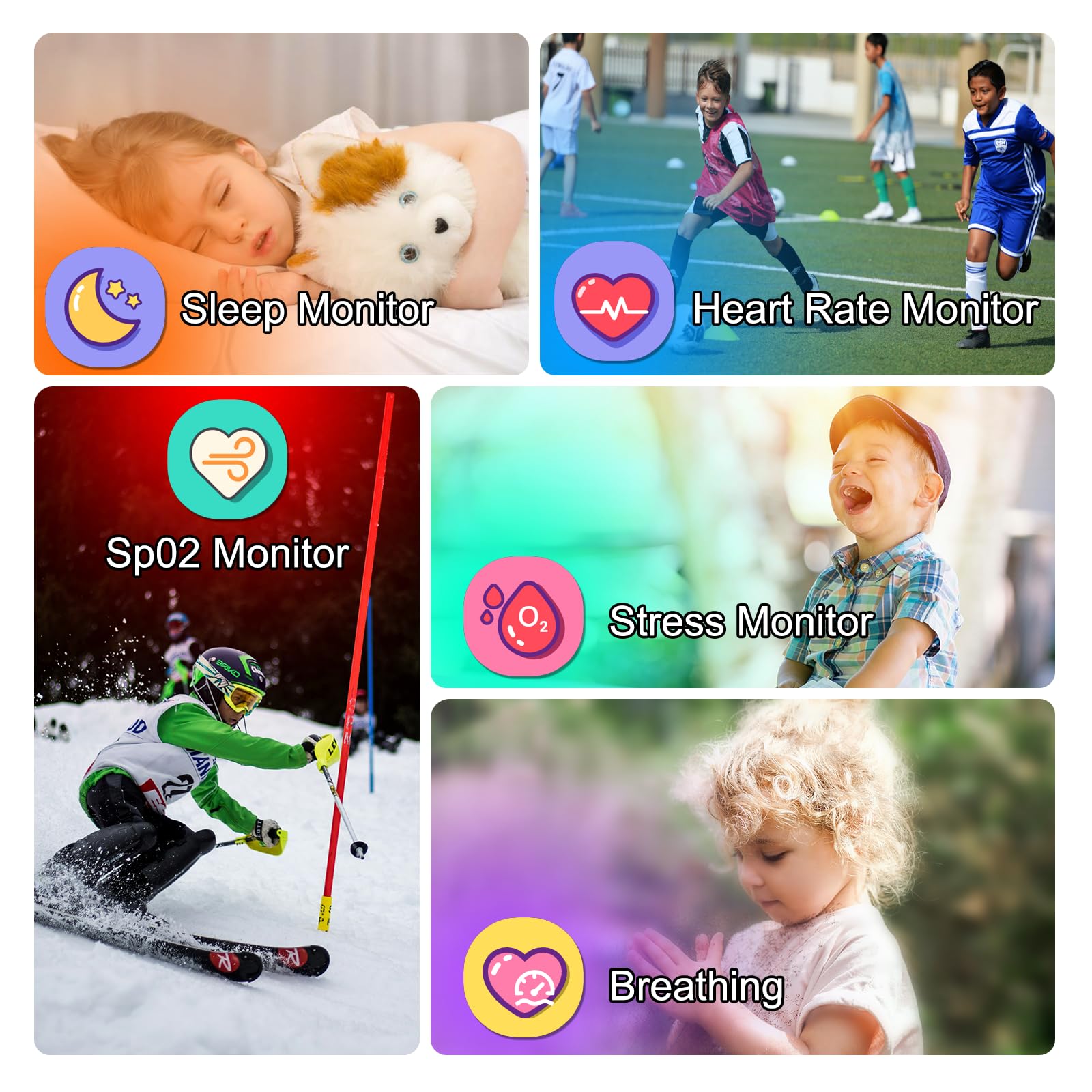 Smart Watch for Kids, 1.85" Fitness Tracker with Heart Rate, Sleep Monitor, IP68 Waterproof Smartwatches with Video Camera Music Player, Pedometer, Game, SOS Button, NO APP/Phone, Gift for Boys Girls.