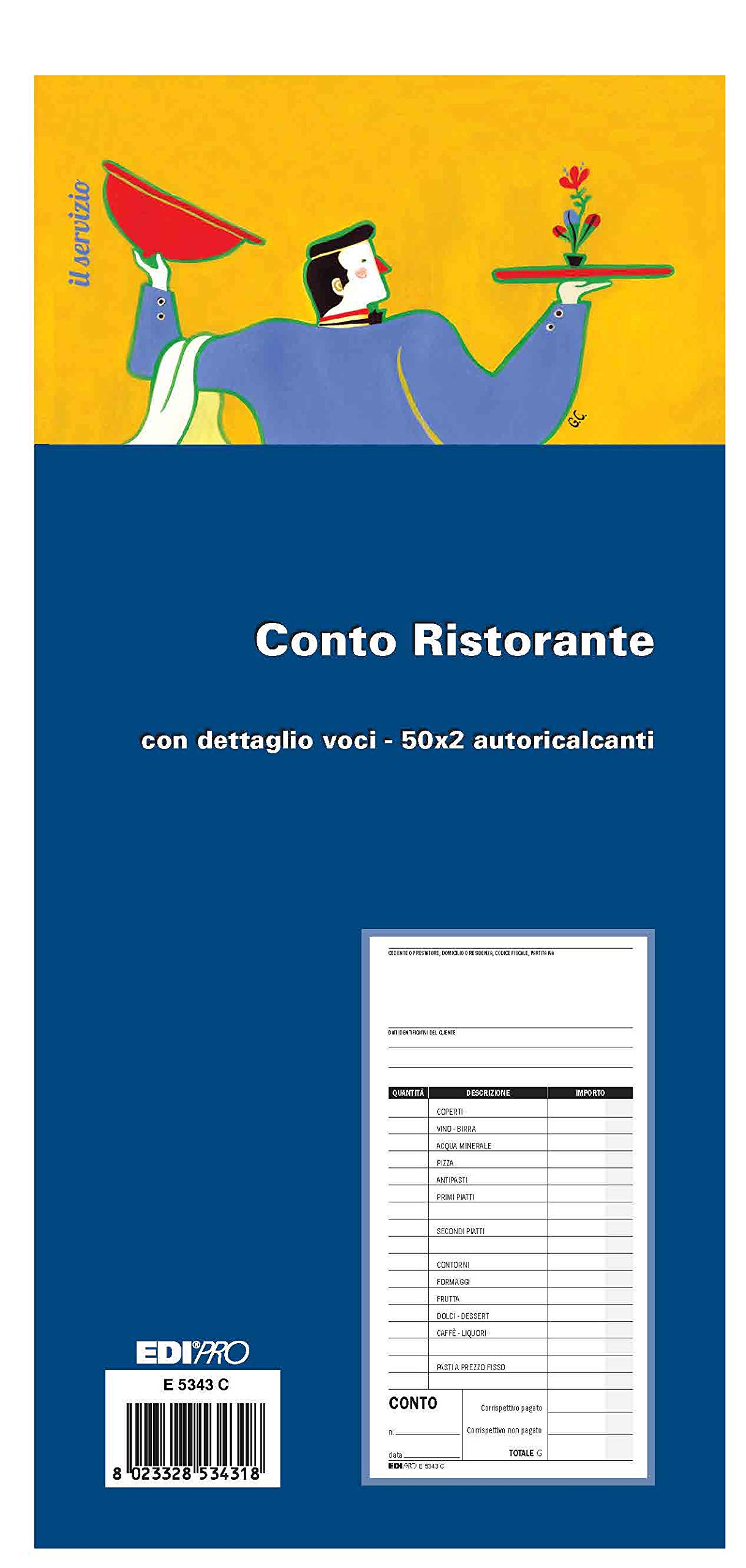 Edipro E5343C Restaurant Account Block with Detail Entries 50 x 2 Self-alcante F.to 14.8 x 22
