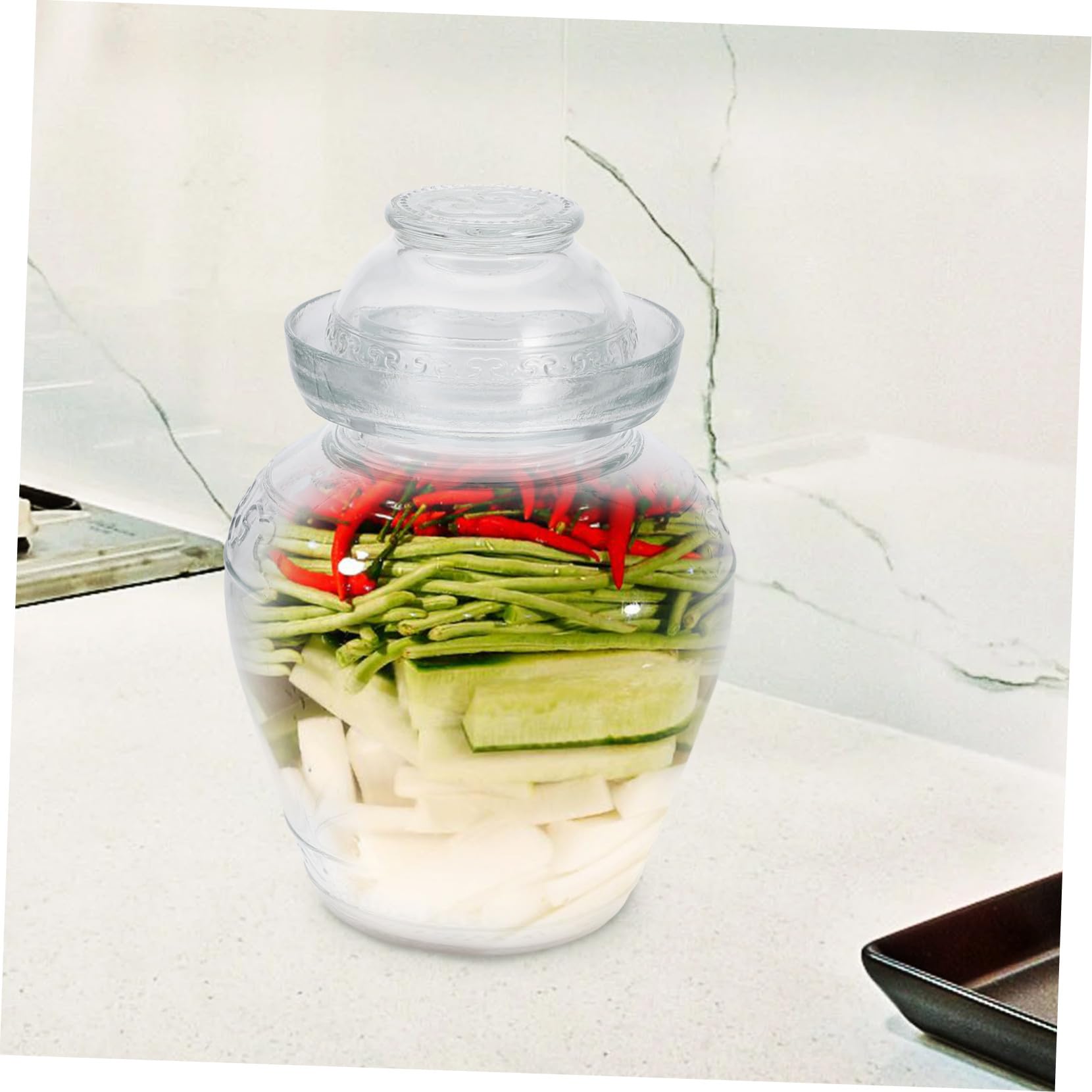 Gatuida Gurkenglas aus Glas, Transparent, für Lebensmittel, Küche | Großes Fassungsvermögen, Lebensmittelversiegelt, Schlichtes Modernes Design