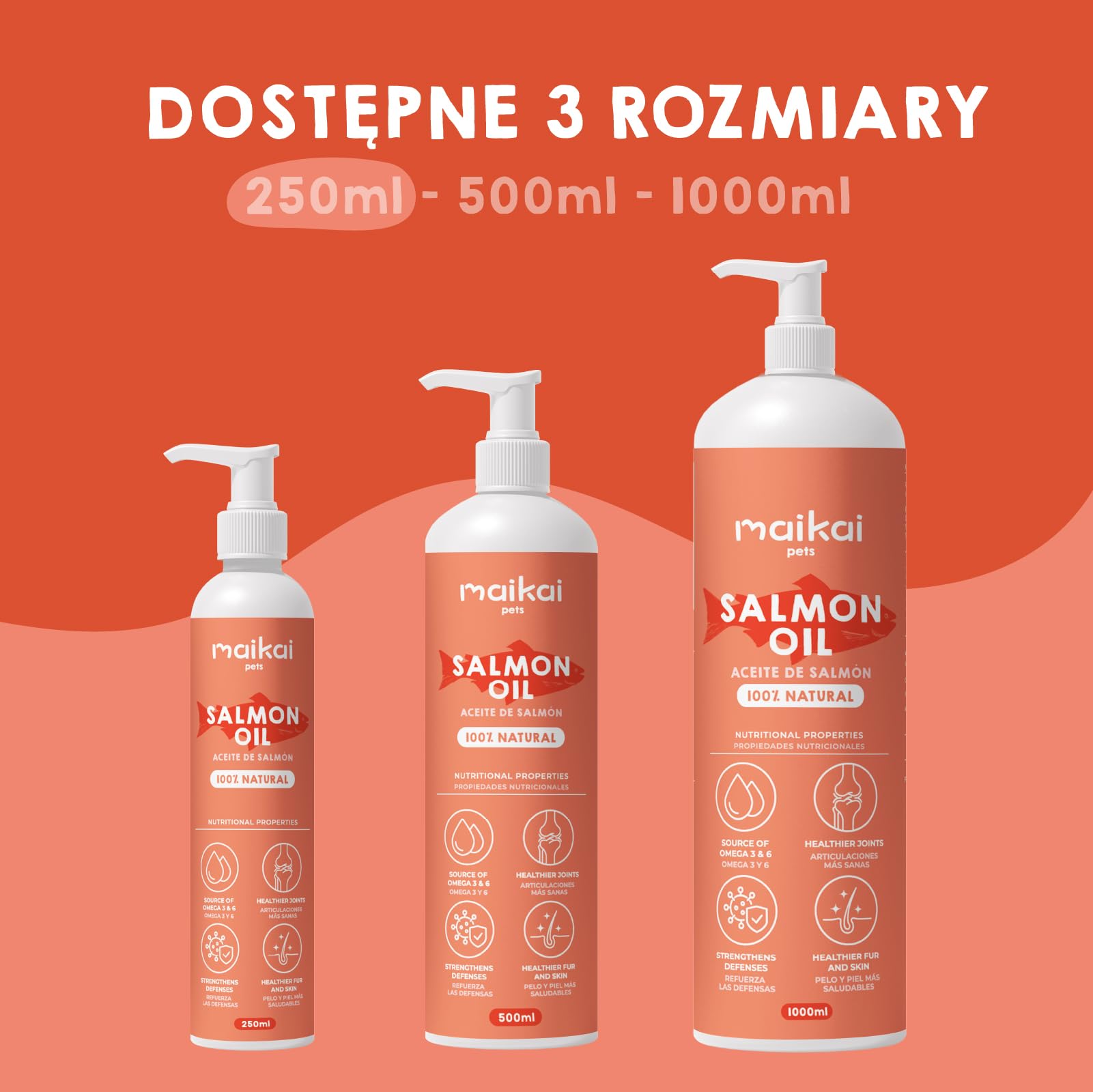 MAIKAI Olej z łososia dla psów i kotów 1000 ML Omega 3 i 6 Naturalny