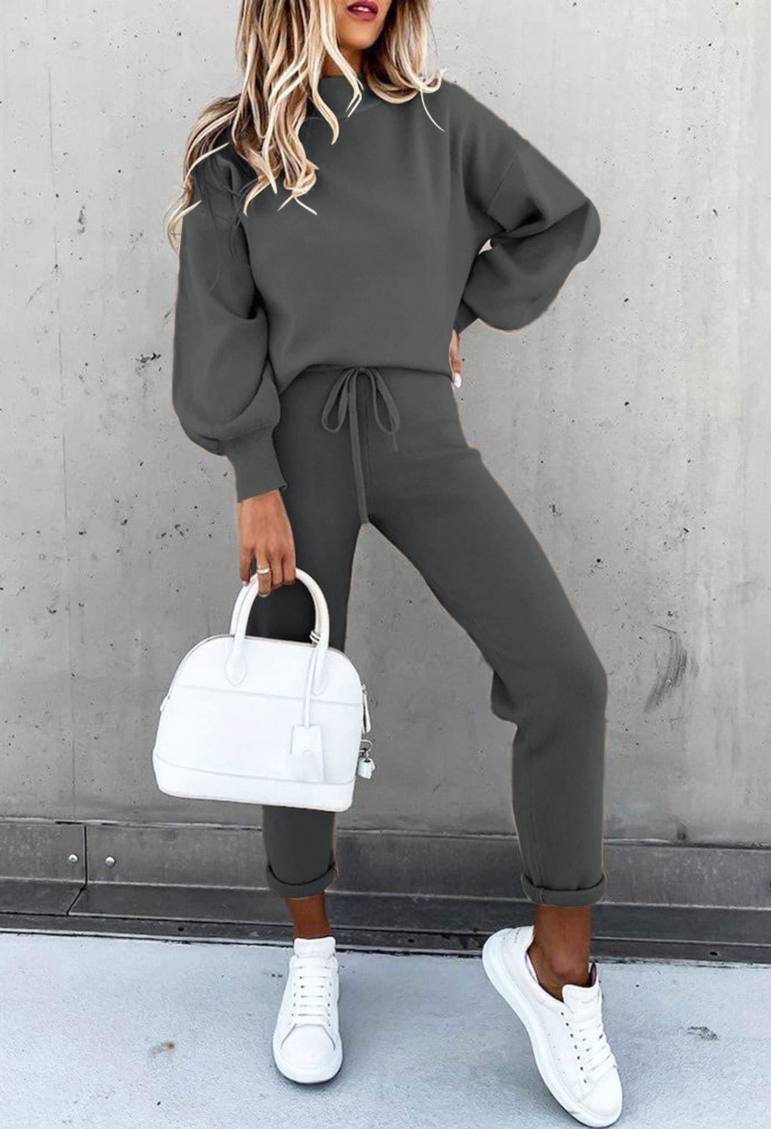 Sovoyontee Damen Langarm Trainingsanzug Outfit Pajamas Lounge 2-Teiliges Set