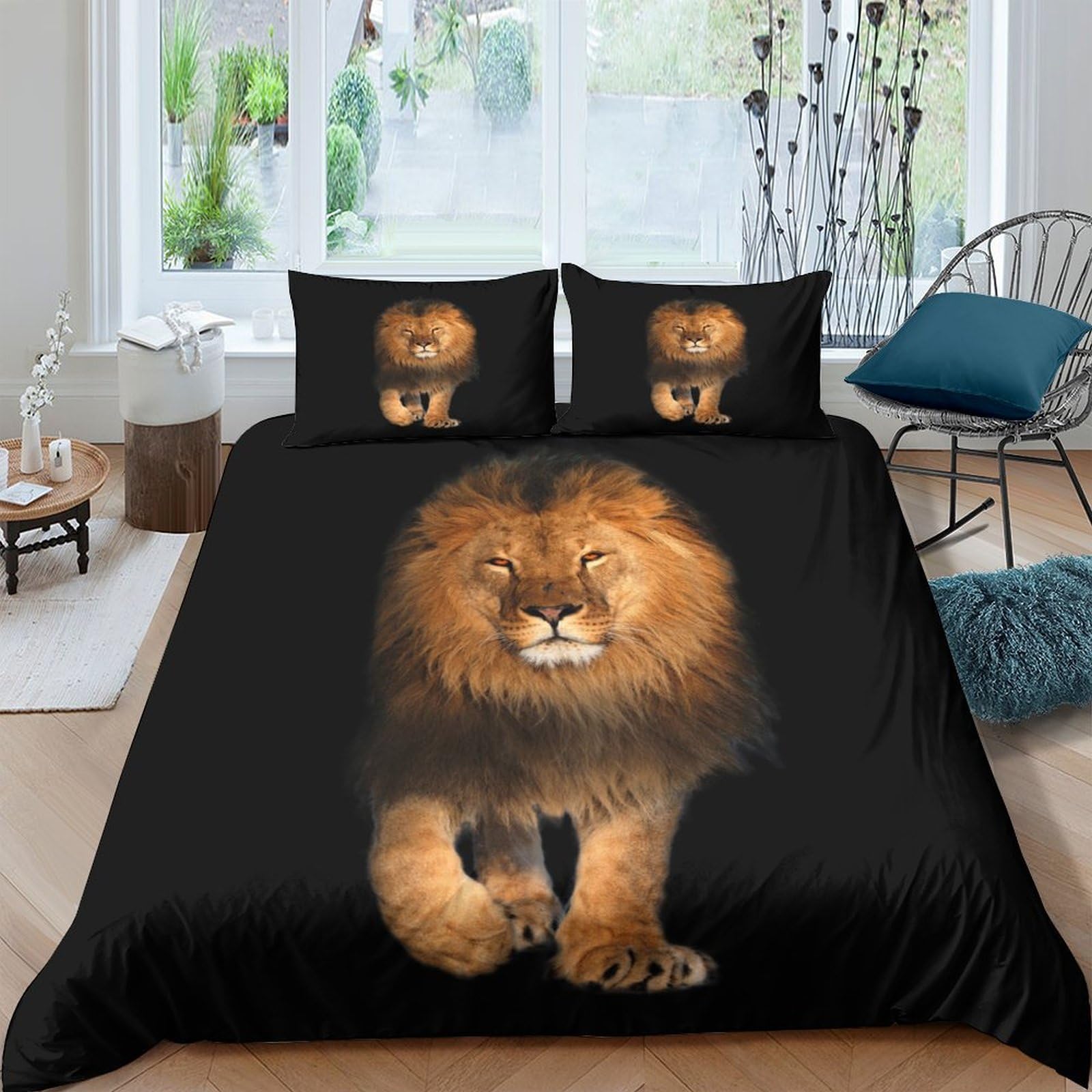 Ctjqhvkz Style-4 3D Printed Lion Pattern Fitted Sheet Microfiber Soft Black Animal Theme Bed Cover For Bedroom Guest Room Mattress Protection Single（135X200cm）