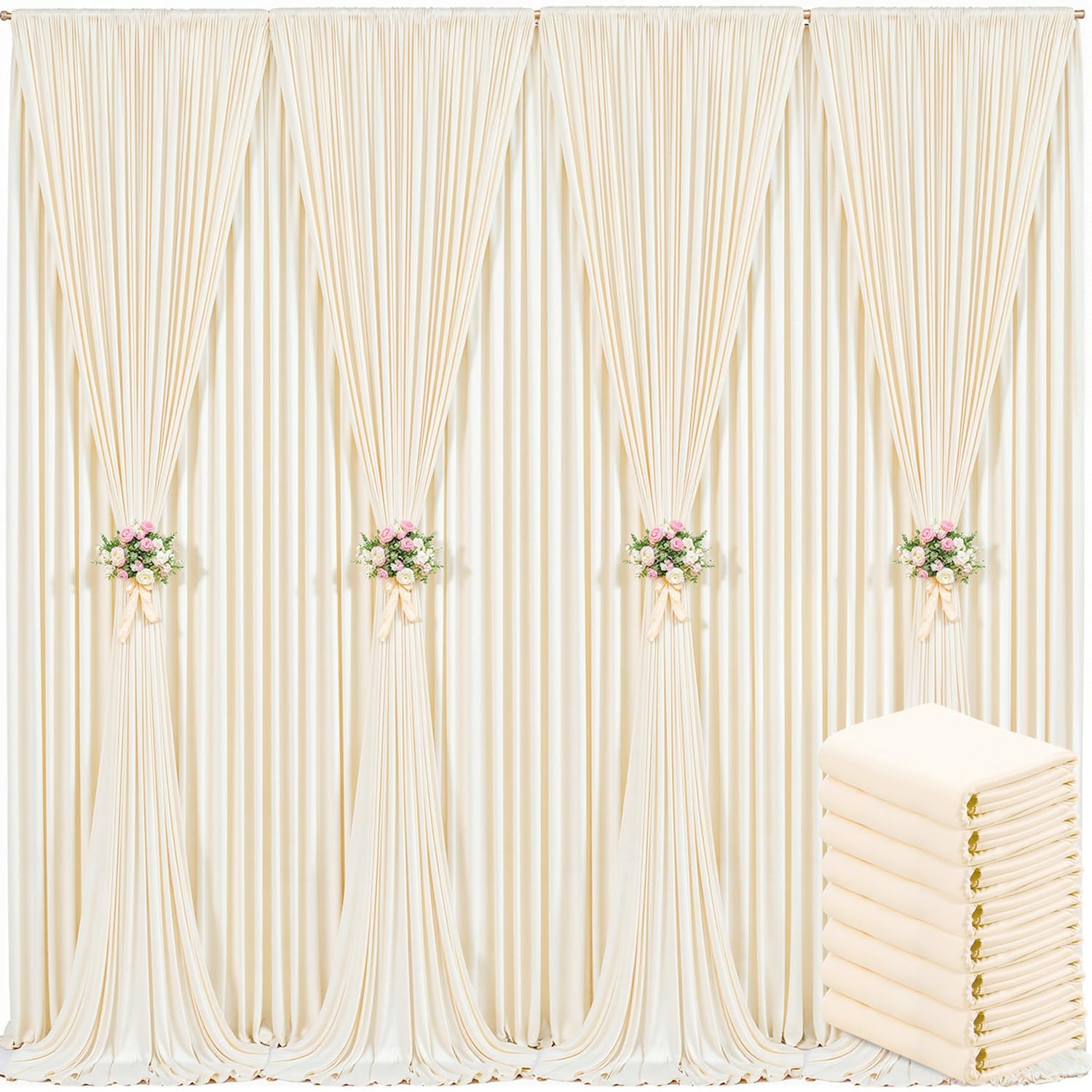 40ft x 10ft Ivory Backdrop Curtain for Wedding Ivory Wrinkle Free Backdrop Drapes Panels for Parties Baby Shower Bridal Shower Birthday Photo Photography Polyester Fabric Background Decoration — view 45