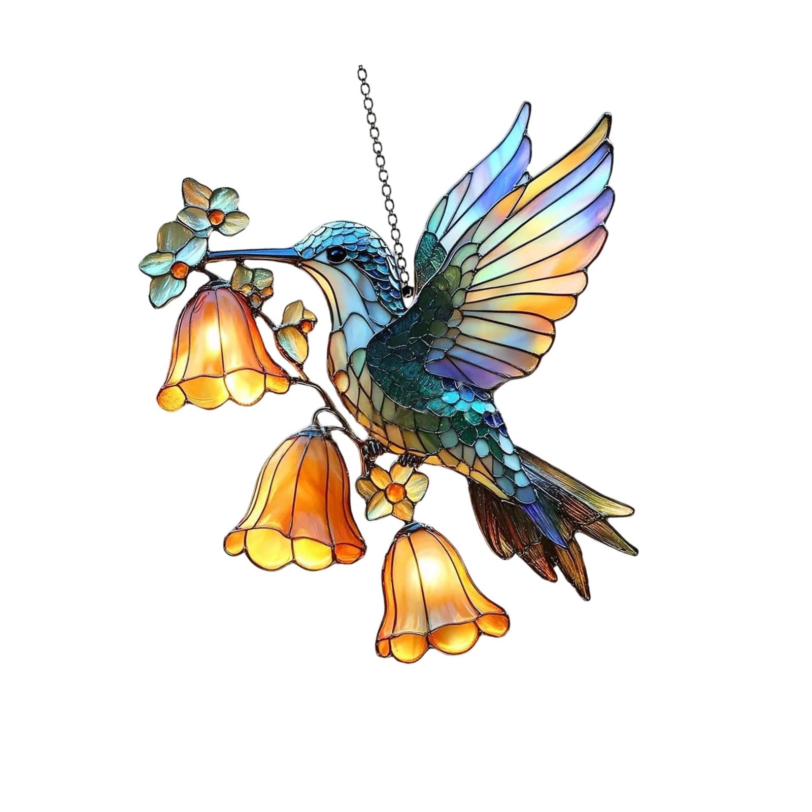 Realistic Hummingbird and Flower Sun Catcher Showcasing Detailed Wing Light Weight Shatterproof Acrylic Garden Decoration