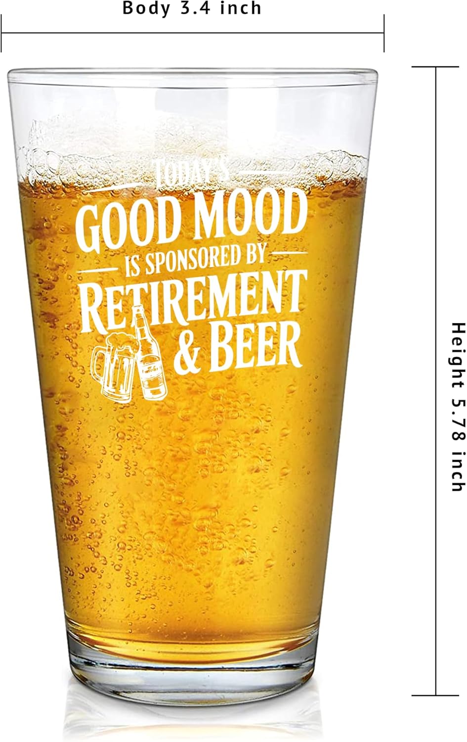 Panvola Today's Good Mood Is Sponsored By Retirement & Beer Retirement Gifts Going Away Gift For Boss Coworker Dad Grandpa Pint Glasses Clear Drinking Glass Beer Glass 16 oz - Image 3