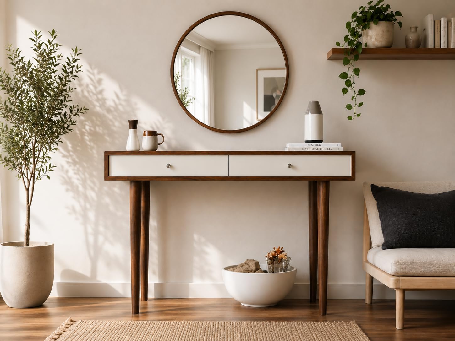 Solid Sheesham Wood Console Table for Living Room | Wooden Side Entrance Table for Home with Two Drawers-image-33