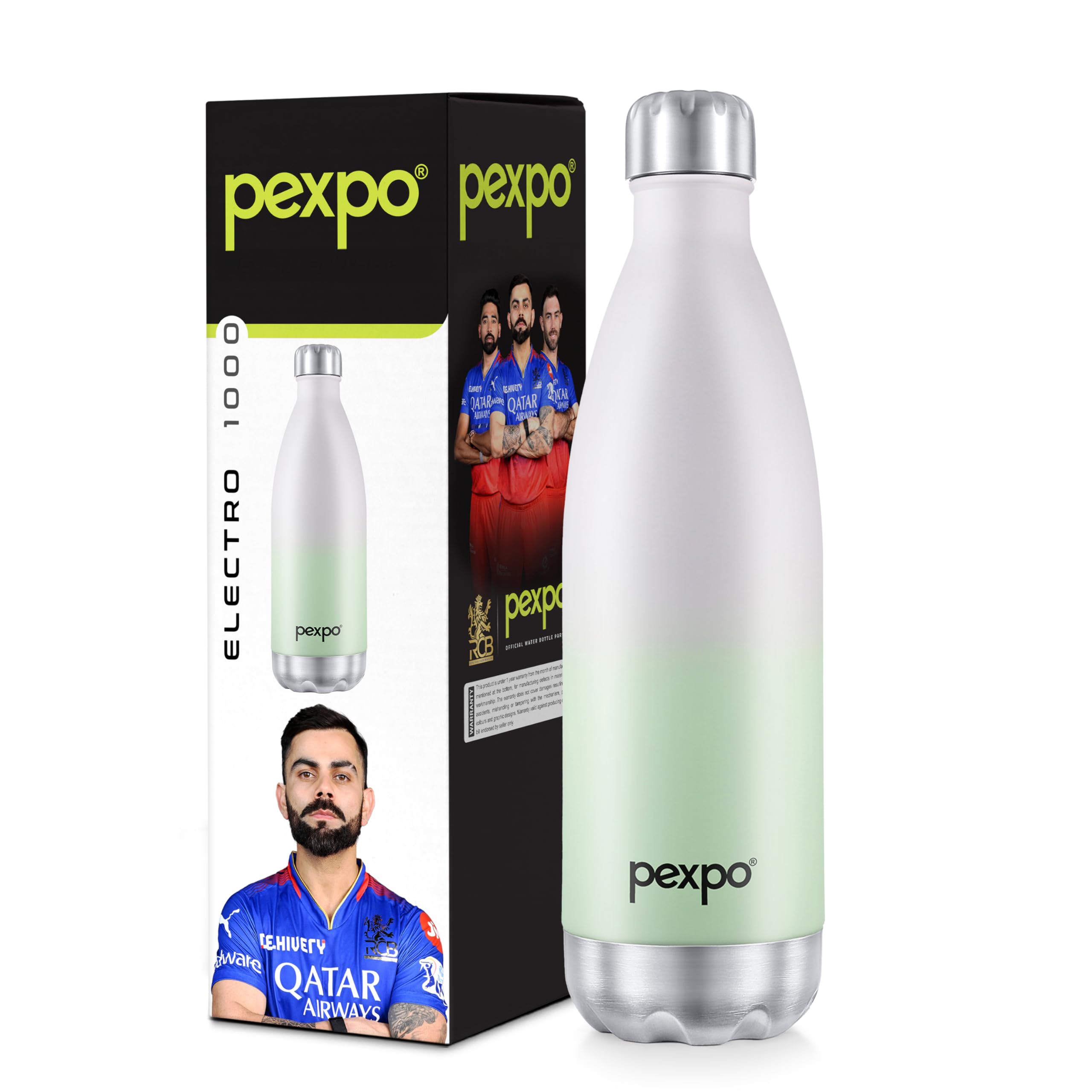PEXPO Electro 1000 ISI Certified Hot & Cold | Stainless Steel Water Bottle - 980ml, Ombre Shade | 2 Years Warranty | Office Bottle | Workout | Travelling | Home | RCB Edition