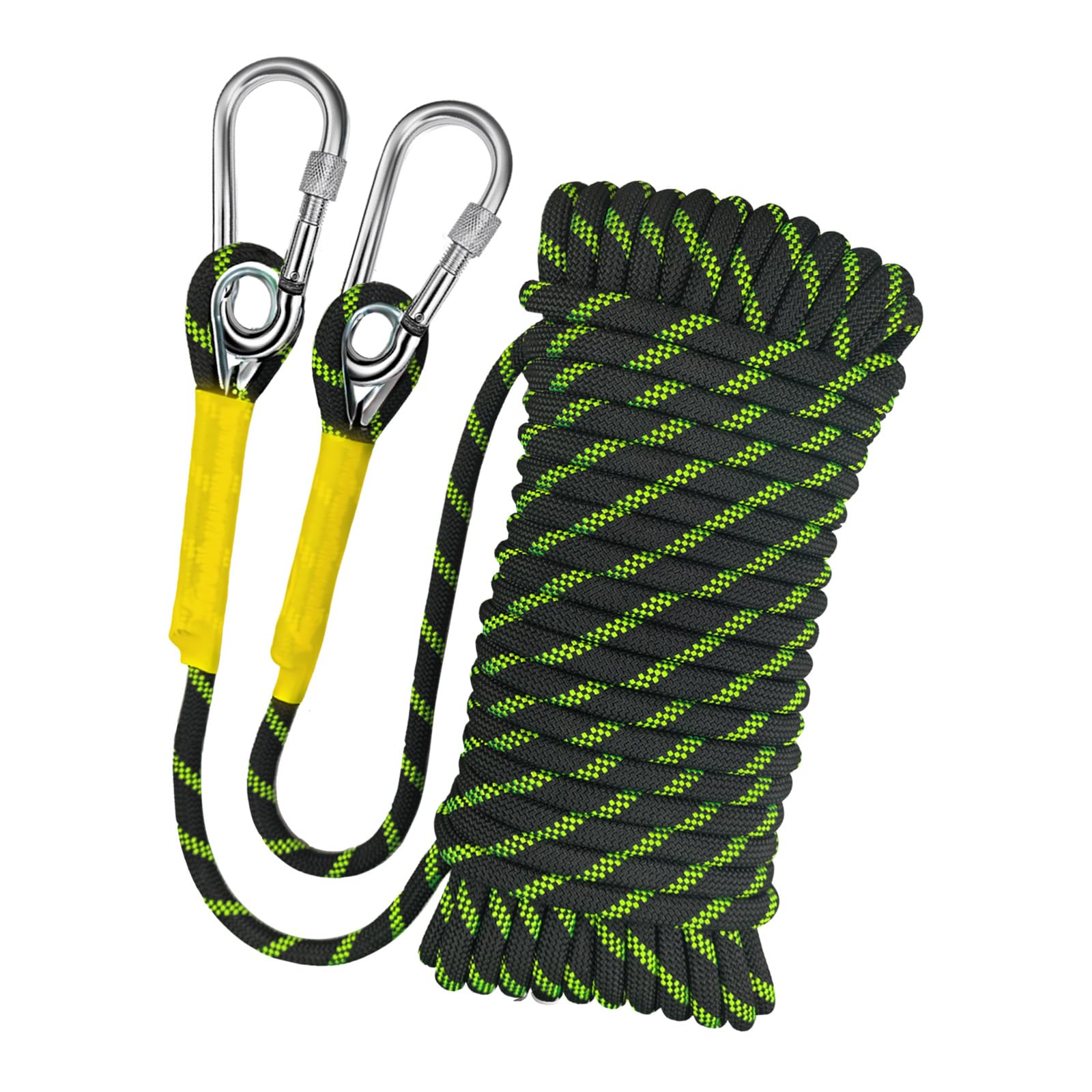 Corda Per Arrampicata 10mm Corda Statica All'aperto 30m Statica Parafoglio Corda Tessuta Nylon 2 Ganchi in Acciaio Escursioni All'aperto Sport di Arrampicata Camping UIAA Riflettente Nero