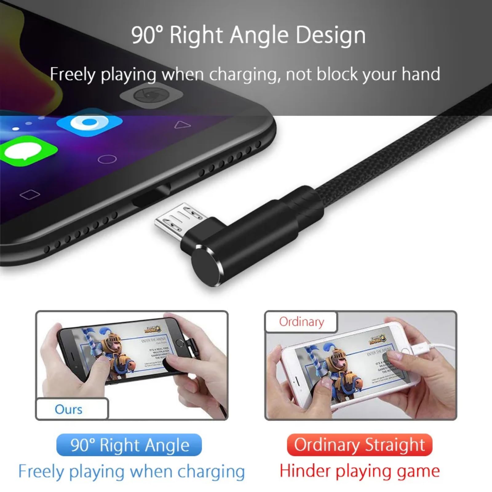 Micro-USB-Ladekabel 1m Mit 90° Winkel – Nylon Geflochten, Für Schnelles Laden & Daten-Transfer