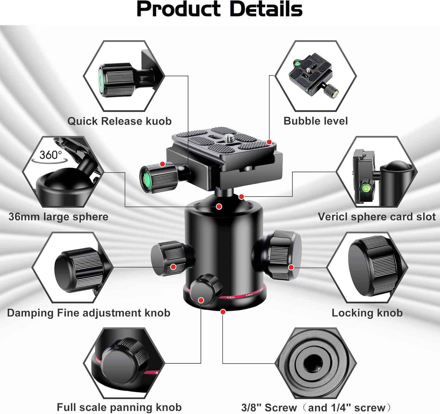 Manbily Photography Ball Head,360 Degree Rotation, with Quick Release Plate and Level Gauge, Metal Aluminum, Suitable for Tripod,DSLR,Camcorder,Monopod,Maximum Load 17.6lb(KF-0) : Electronics