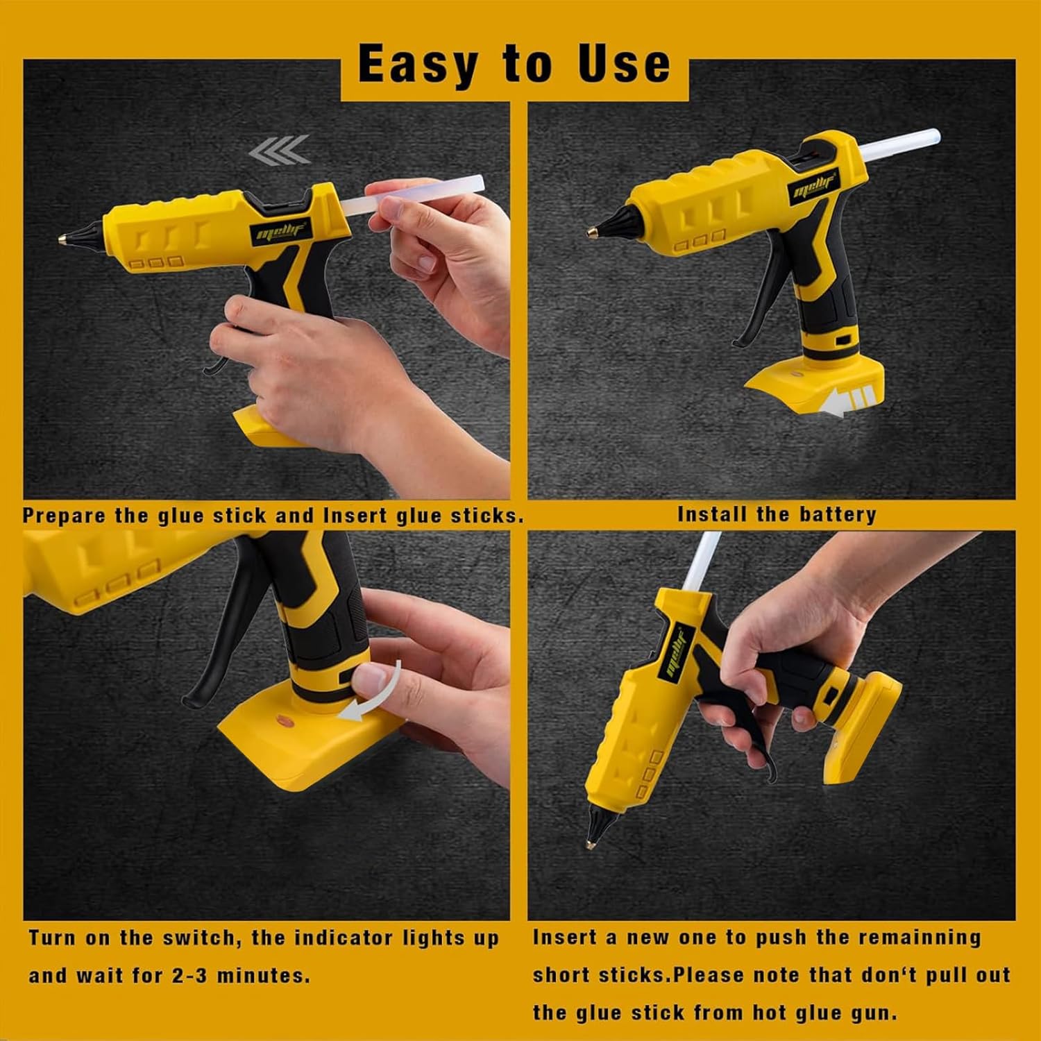 Mellif Cordless Hot Glue Gun Compatible with 20V Battery, Handheld Electric Power Glue Gun Full Size for Arts & Crafts & DIY with 20 0.43" Glue Sticks (Tool Only)