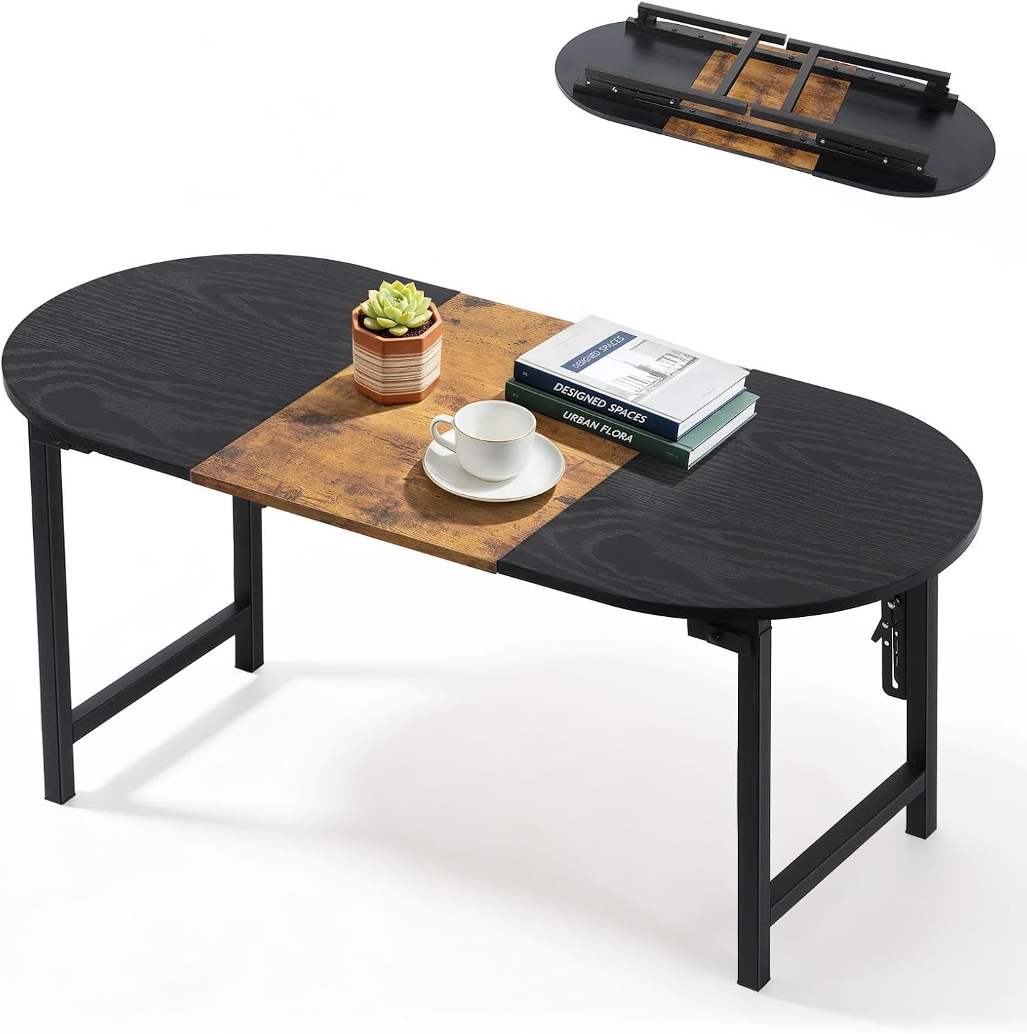 35.4" Folding Coffee Table with Safety Legs Buckles,Black
