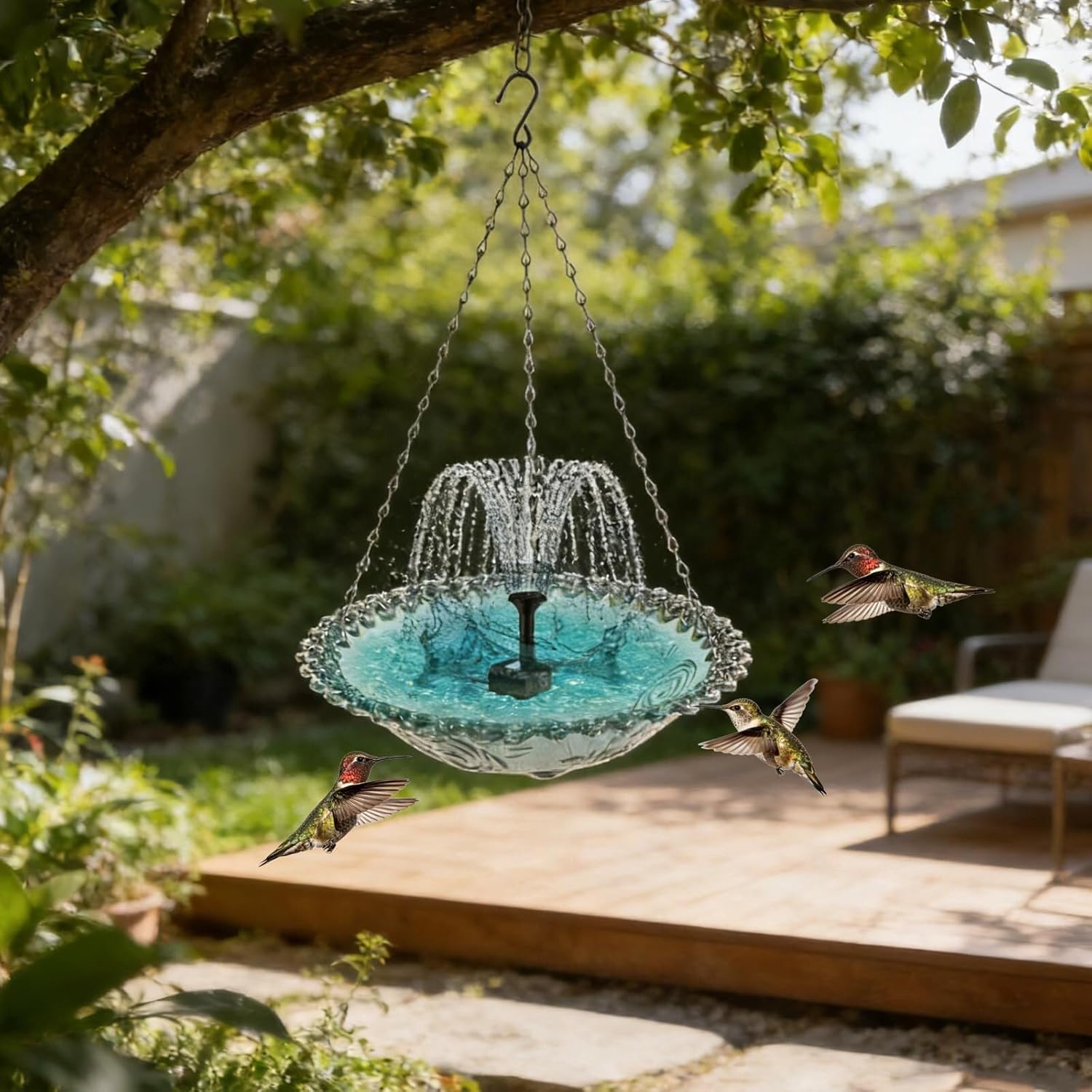 Solar Cascade Hanging Bird Bath Fountain with Solar Pump, Hanging Bird Bath with Solar Fountain Glass Bowl, Outdoor Solar Hanging Bird Bath for Garden Patio Balcony(Pink a)