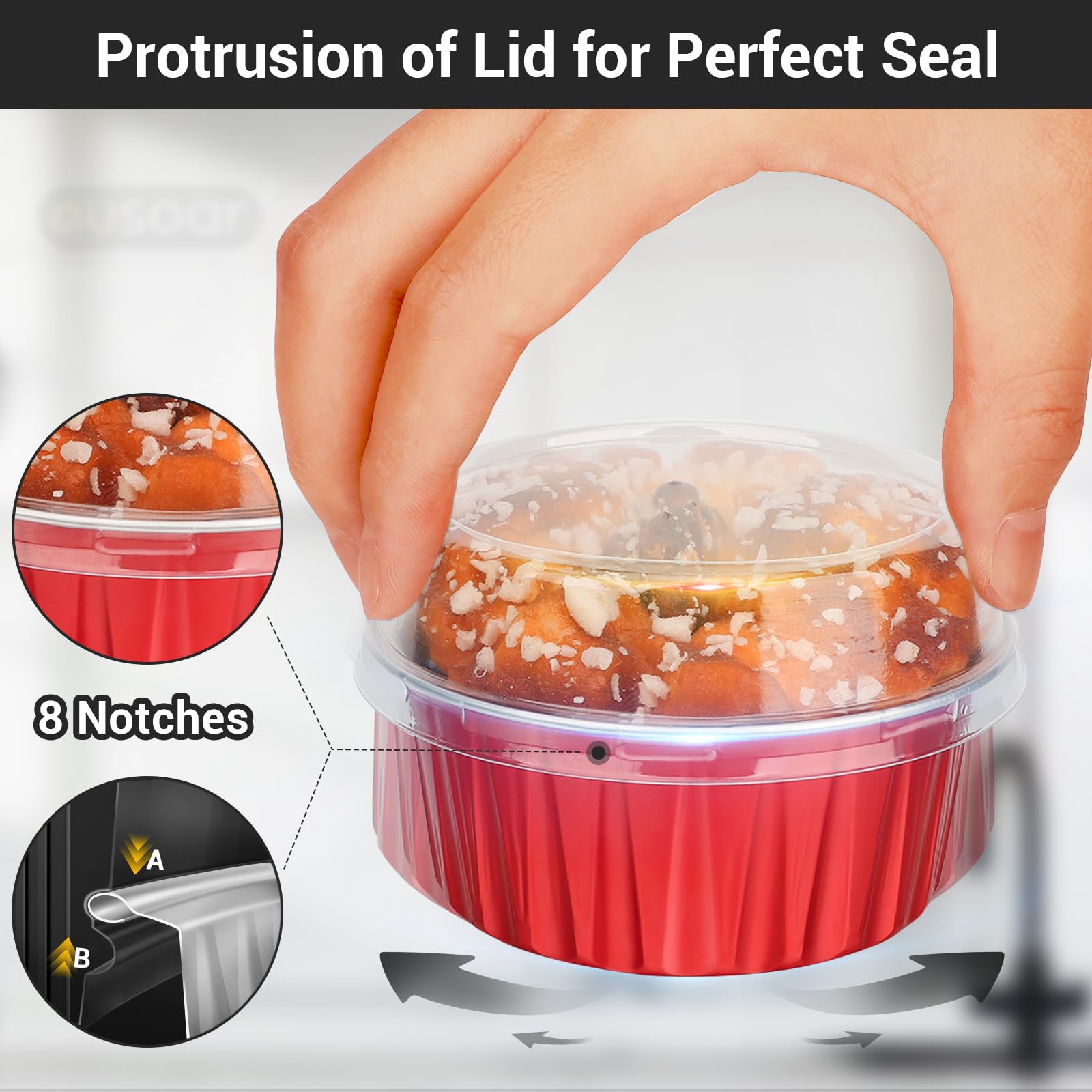 EUSOAR Mini moldes para tartas con tapas, 200 vasos de aluminio desechables de 5 onzas con tapas para postre de pastel de queso y flan de crema brulee, mini recipiente de aluminio para hornear para