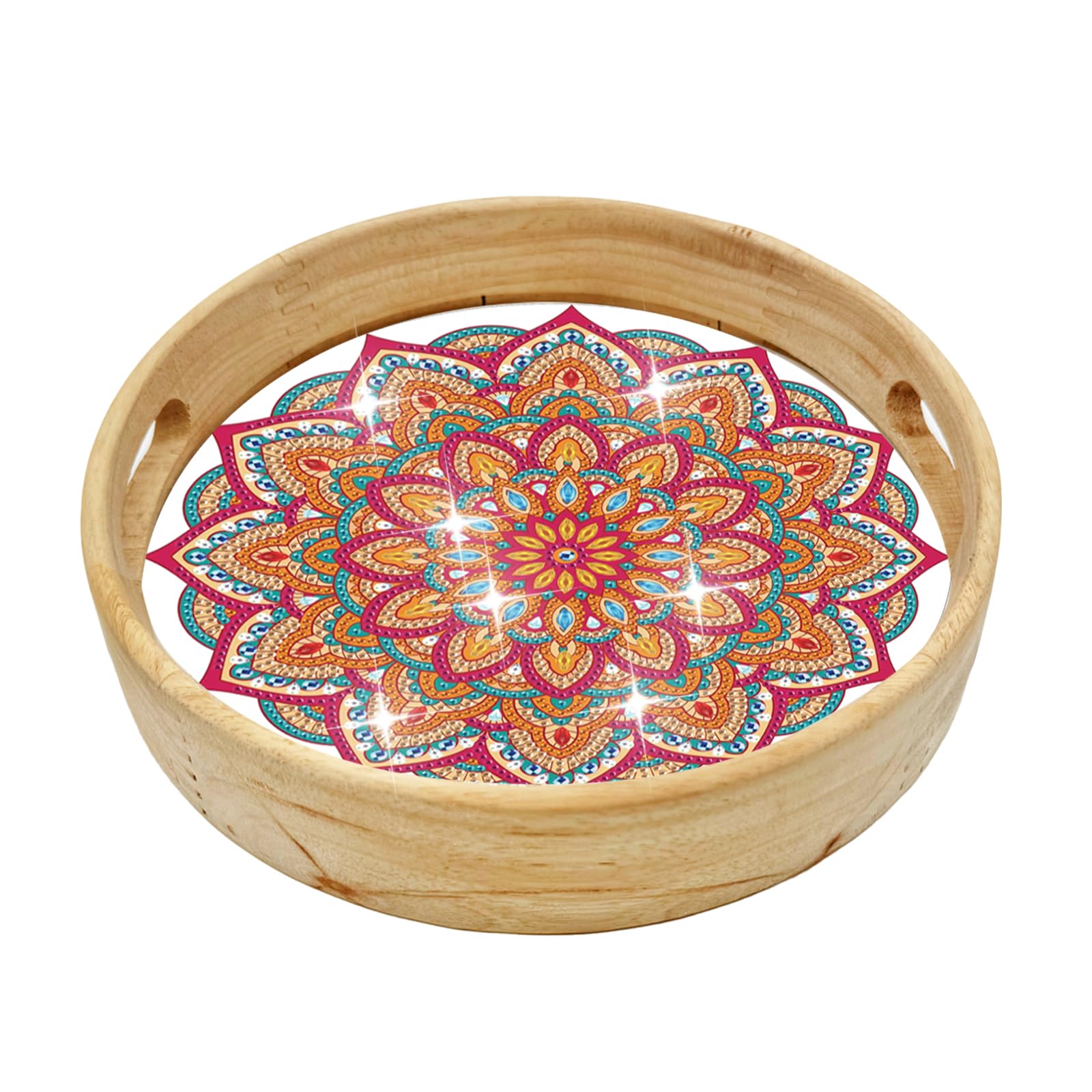 ShuoBeiter DIY 5D Diamond Art Painting Handmade Wooden Tray Dinner Plate DIY Diamond Painting Kits for Adults Round 21.5cm/8.5inch(S10)