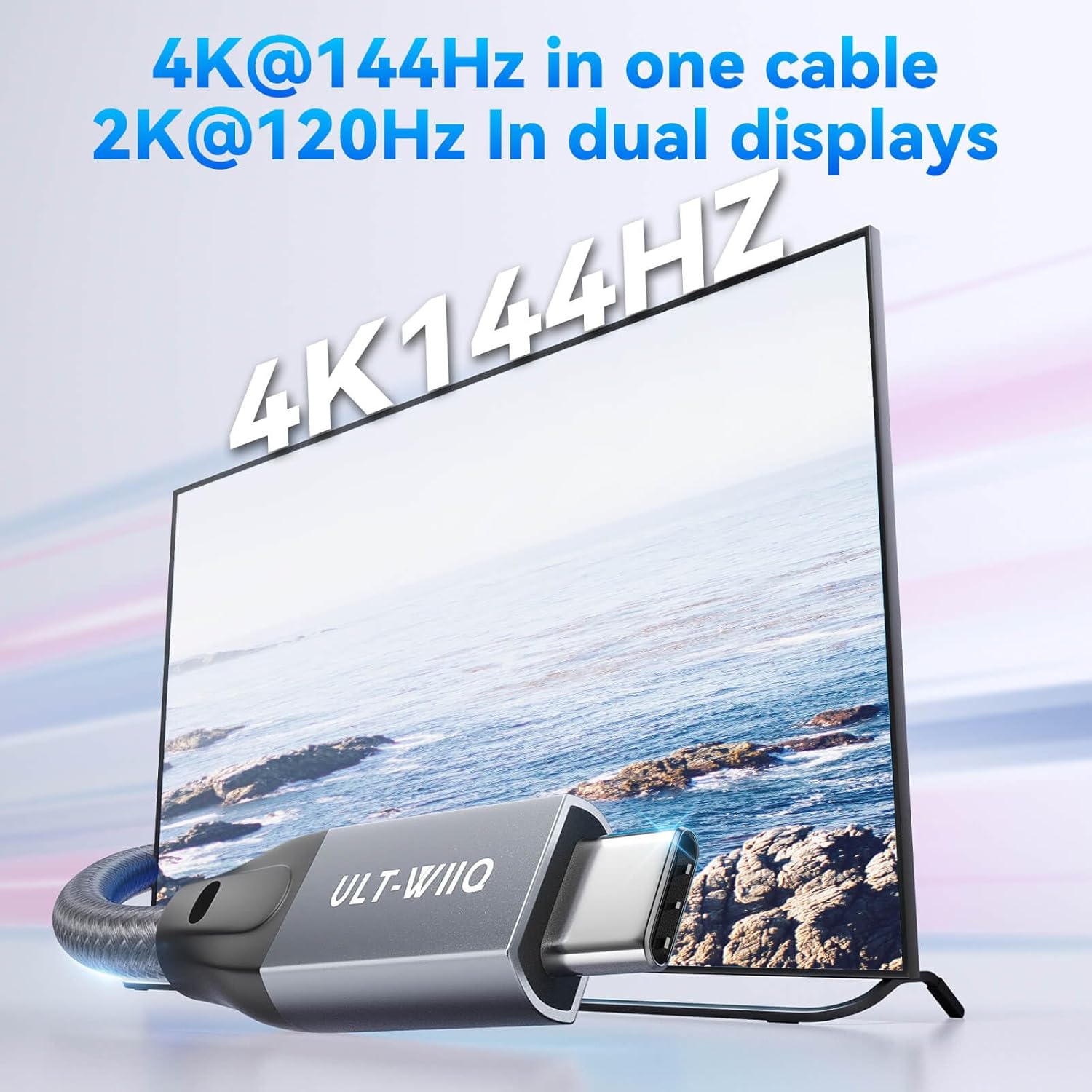 ULT-WIIQ 3.3FT Nylon Braided USB C to USB C 3.2 Gen 2 x 2 Video Cable for Monitor, 8K@30Hz 4K@144Hz/60Hz Display Cable, 20Gbps Data Transfer, PD 3.1 Supports 240W Fast Charging, for Laptop, PC, SSD…