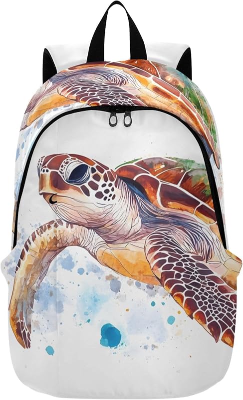 Mochila de acuarela para portátil Sea Turtle de color blanco de 25 litros | Compatible con portátil de 15,6", gran capacidad de 25 litros, ligera, resistente al agua, correa ajustable, ideal para desplazamientos y viajes diarios