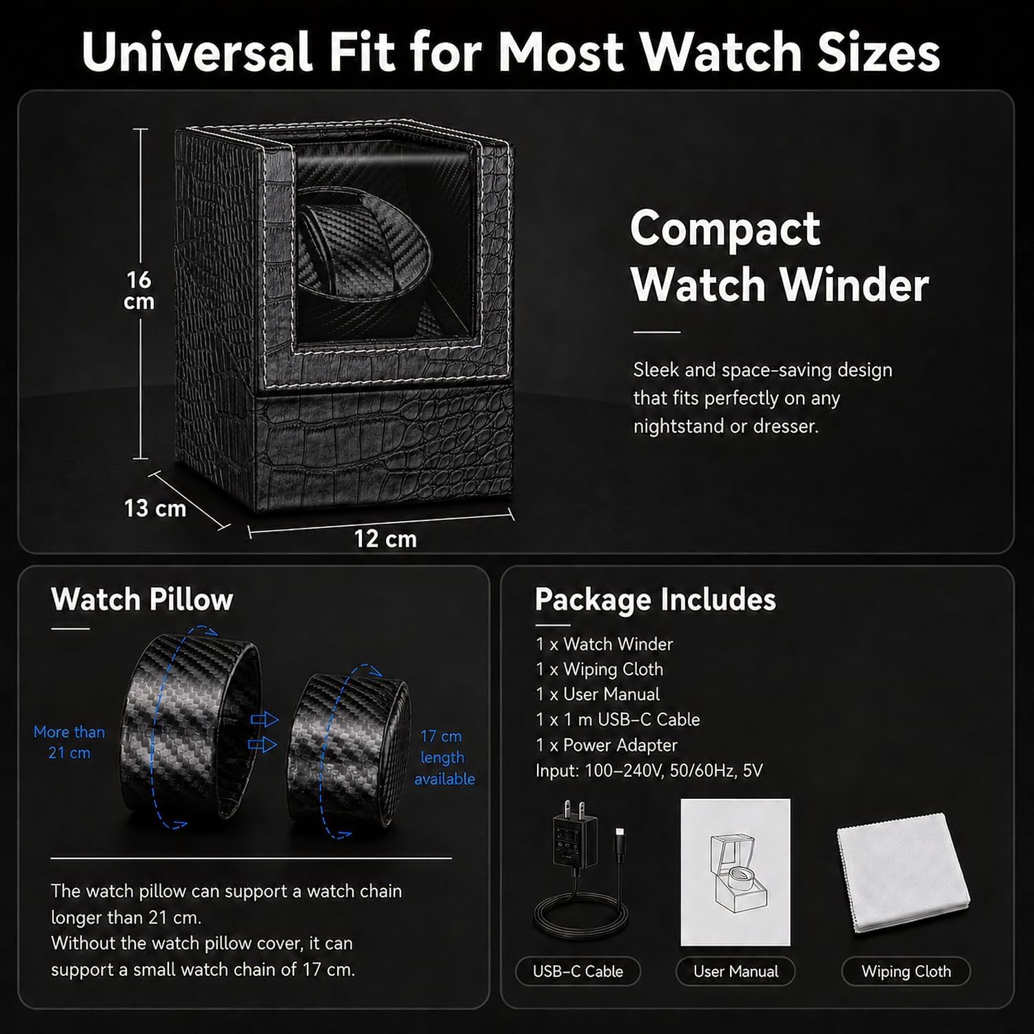 Watch Winder for Automatic Watches,Automatic Watch Winder Box,Double Watch Winder for Women's and Men's Watches with Quiet Japanese Mabuchi Motor (Style-1 Black)