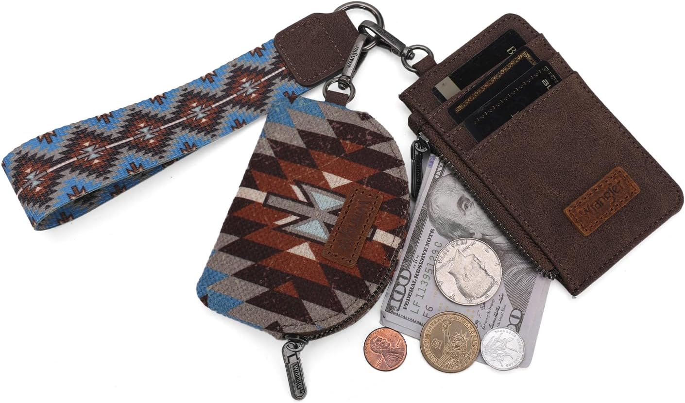 Wrangler Aztec Keychain Wristlet Wallets for Women Western Dual Pouch Wristlet Credit Card Holder Wallet with Zipper Pocket WG2213-W0051CF - Image 4