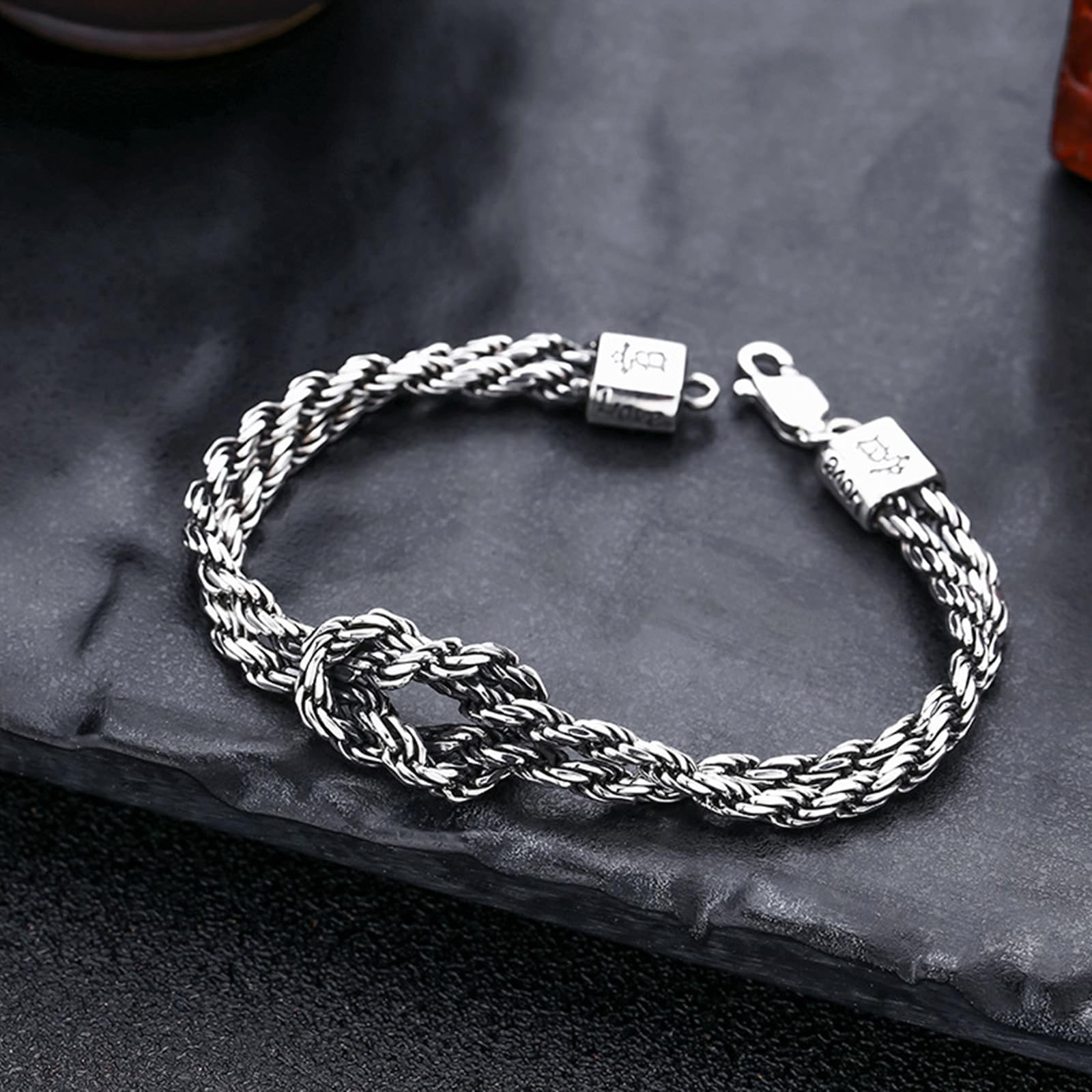Herren Armbänder Echter 925er Silber Vintage Welle Knot Armreifen