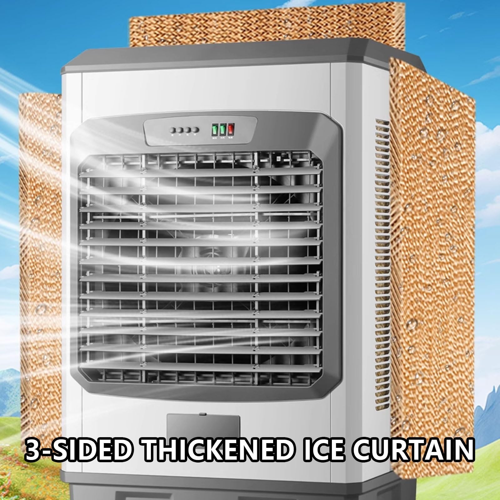 Climatiseur Mobile 3 Vitesses Refroidisseur d'air avec 6 Blocs Réfrigérants Et Un Tuyau De Raccordement d'eau 150 L Grand Réservoir d'eau 220 V