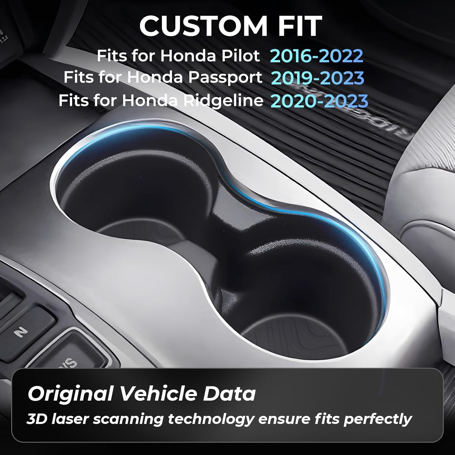 Center Console Cup Holder Inserts for Honda Pilot 2016-2022 & Passport 2019-2023 & Ridgeline 2020-2023, Interior Accessories TPE Car Cup Holders Covers Protector, Black