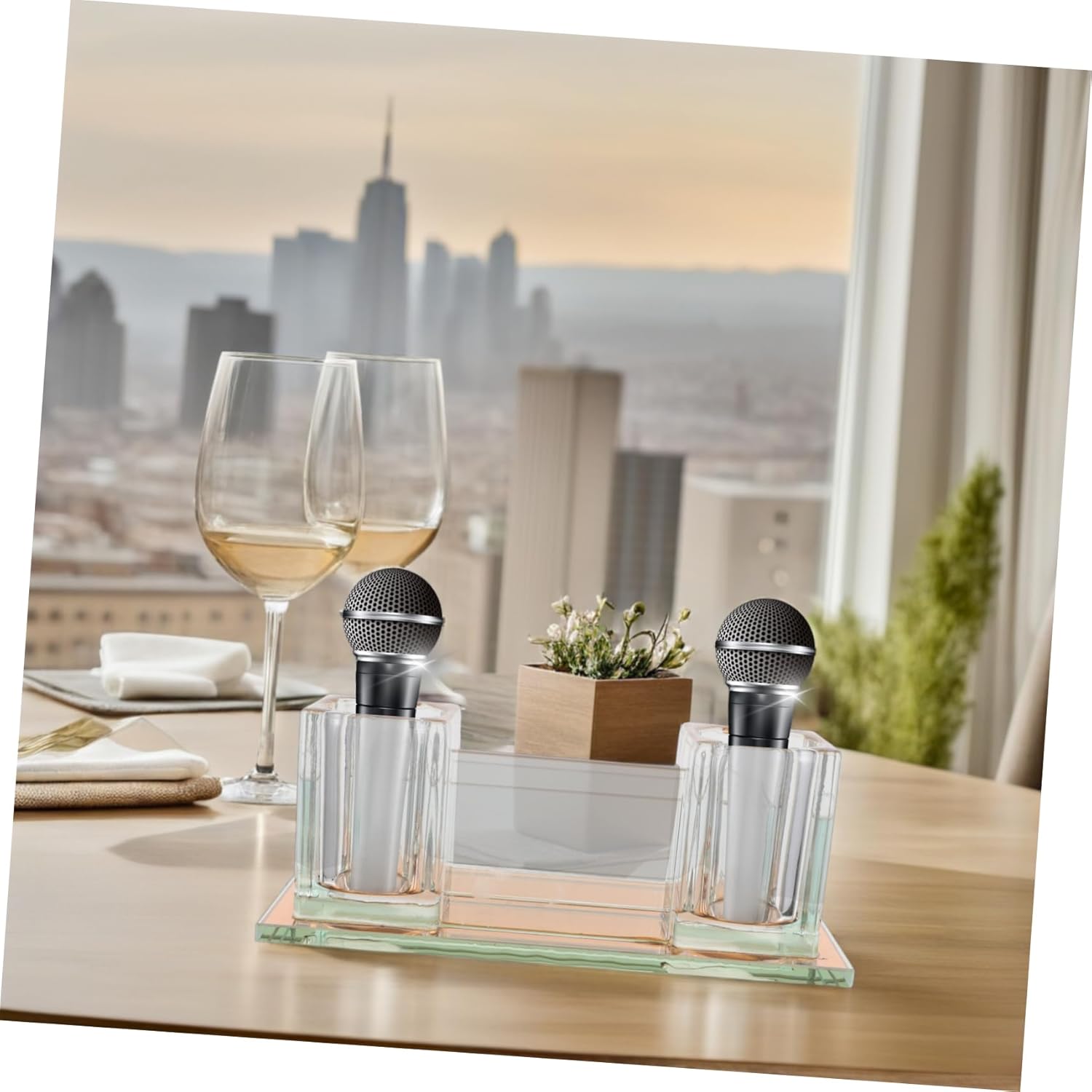 Yardwe Stunning Acrylic Mic Holder Wireless Microphone Stand Stable Base for Desktop Use