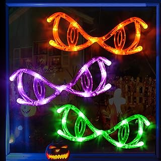 LOLStar Halloween Decoration Pack of 3 Orange Purple and Green Scary Eyes Peeping Ghost Eyes with Suction Cups, Battery Op...