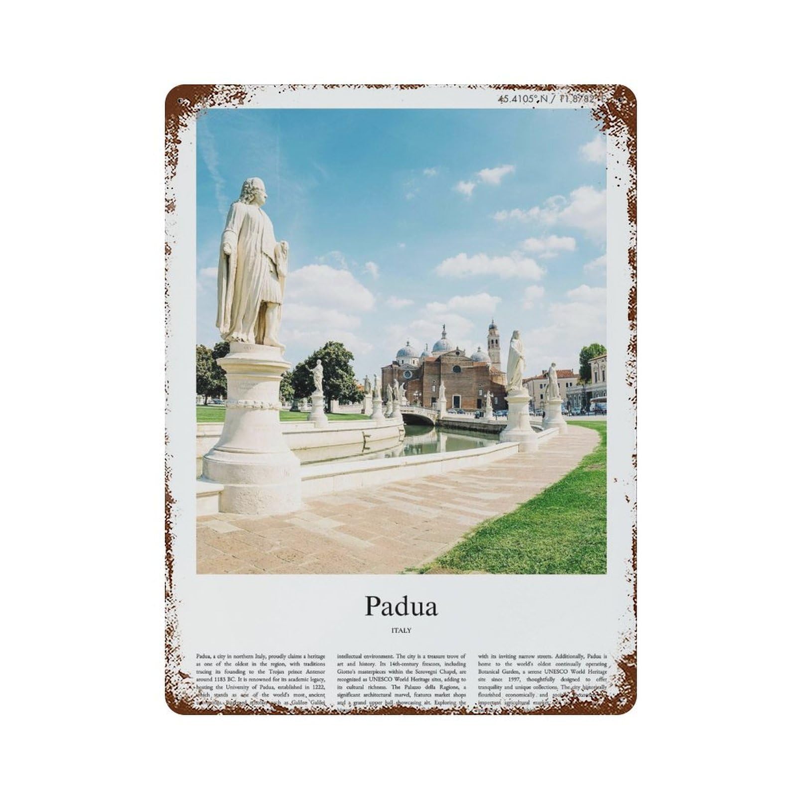 xiaoxiaoshen Padua Italy City Scenery Wall Decor Art Metal Tin Poster Modern Home Decor Art Home Bar Shop Decorations Vintage Sign 40x30cm