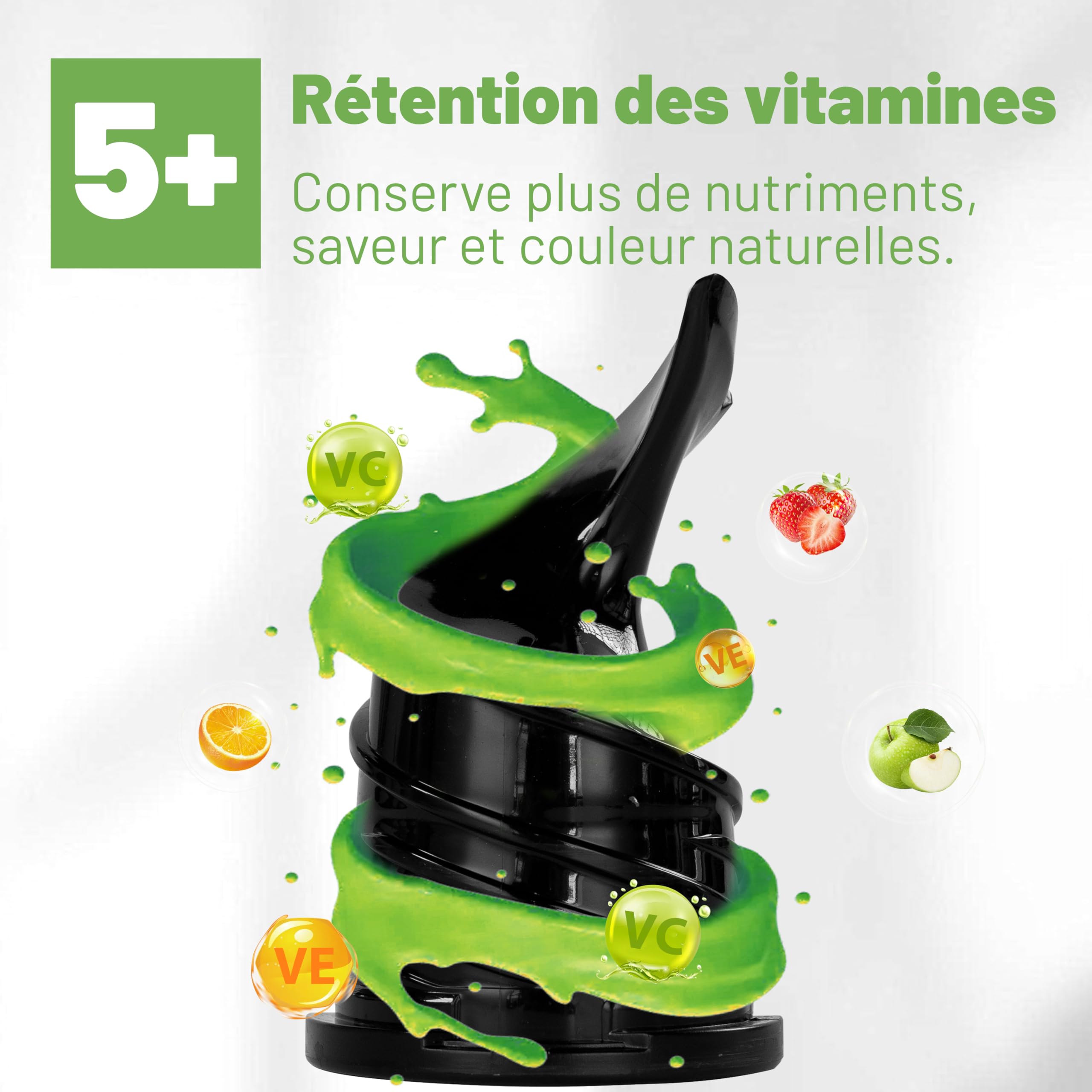Fretta Extracteur de Jus à Mastication Lente 250W, Grande Goulotte 135mm, Sans BPA, Noir