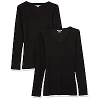 Amazon Essentials Magliette Aderenti a Maniche Lunghe Scollo a V Lavorazione a Costine