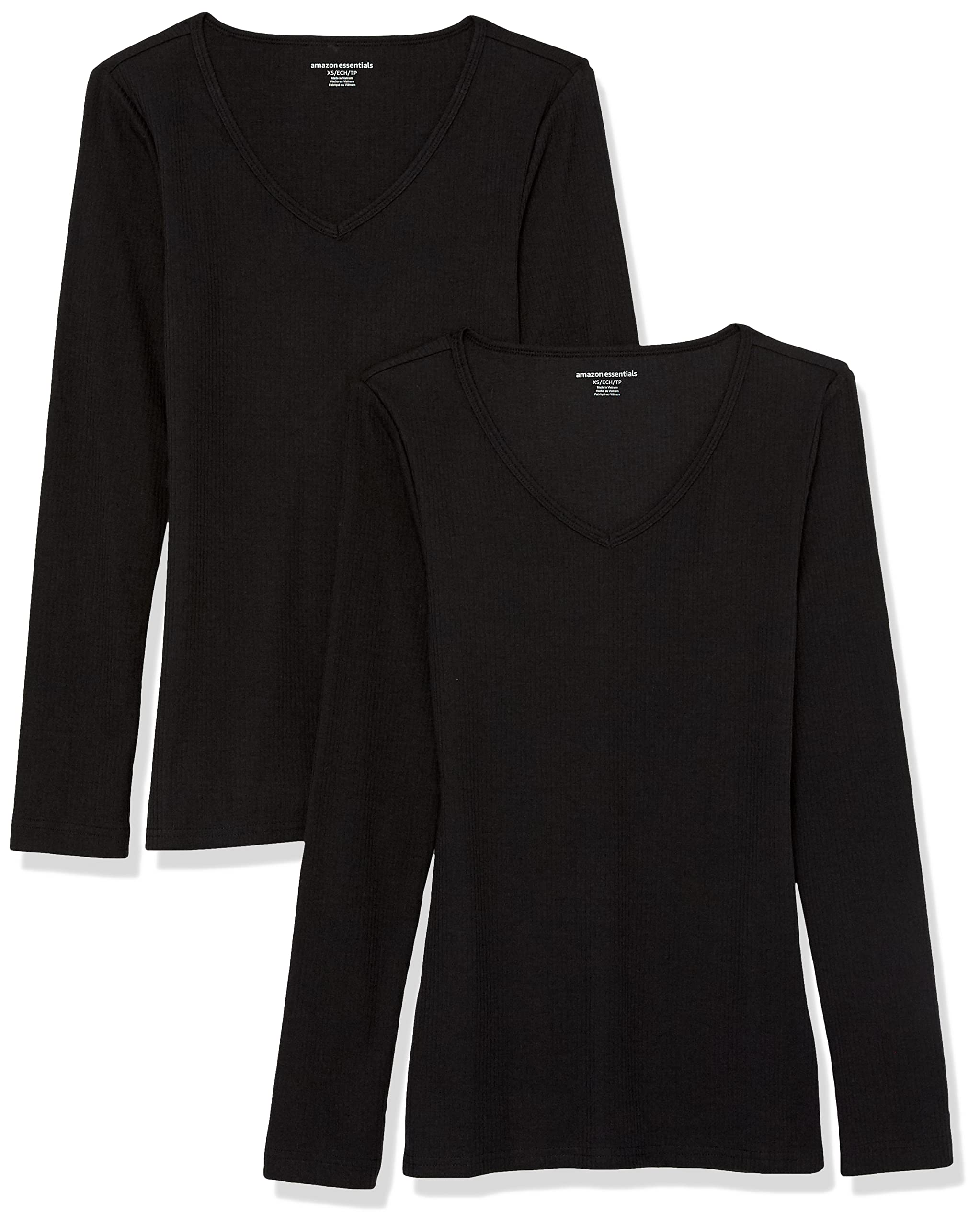 Amazon Essentials Womens Slim-Fit Layering Long Sleeve Knit Rib V-Neck Shirts Available in Plus Size