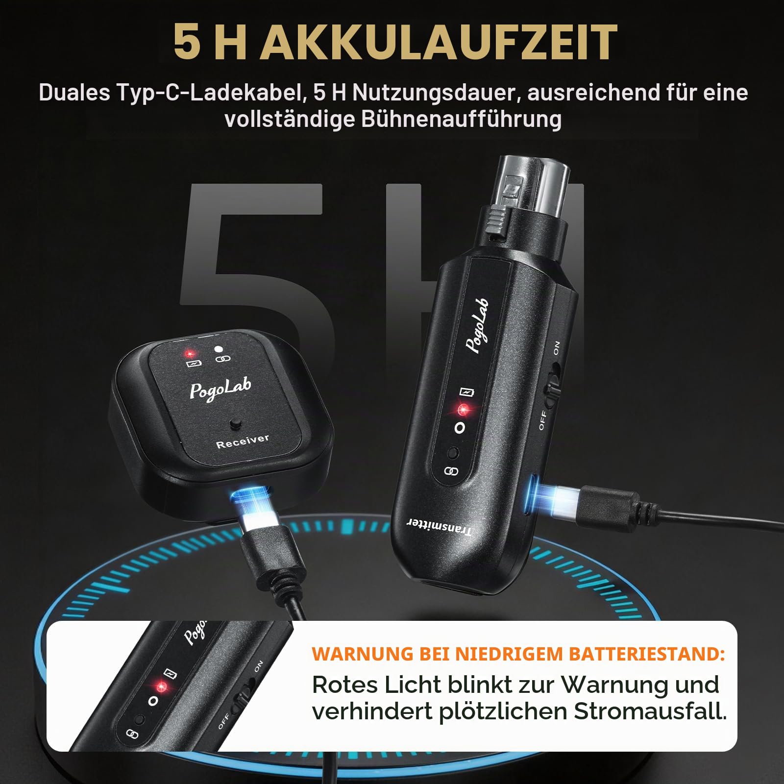 POGOLAB UHF In-Ear-Monitorsystem mit XLR-Anschluss, tragbares kabelloses In-Ear-Monitorsystem mit Lautstärkeregler und 2 Eingangsmodi, ideal für Bandproben, Live-Auftritte, Studio-Einsatz