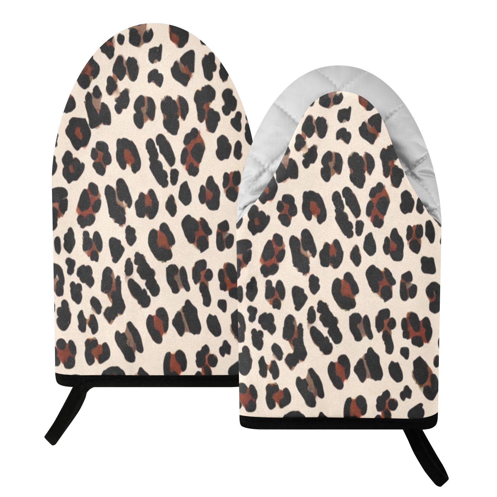 BURSTDDY Leopard Print Oven Mitt,Heat Resistant Kitchen Mitts for Cooking