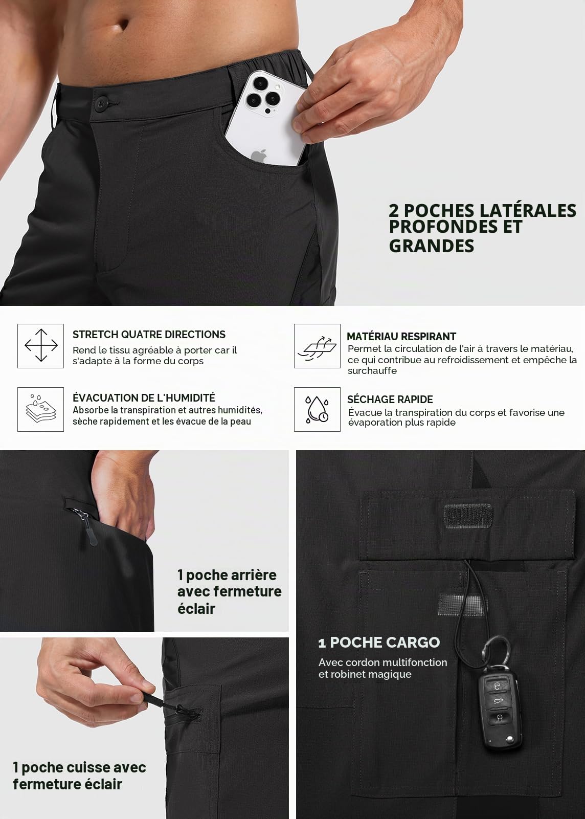 Cycorld Short de randonnée pour homme - Short de randonnée - Respirant - Séchage rapide - Bermuda cargo - Pantalon de travail - Short de cyclisme pour homme
