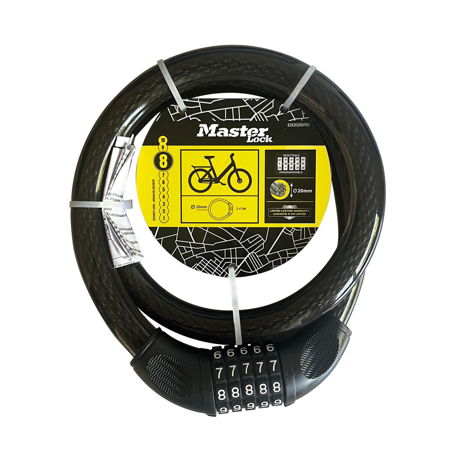 Master Lock 8282EURDPRO Bike Cable Lock with Combination Lock, 1m Cable, Black
