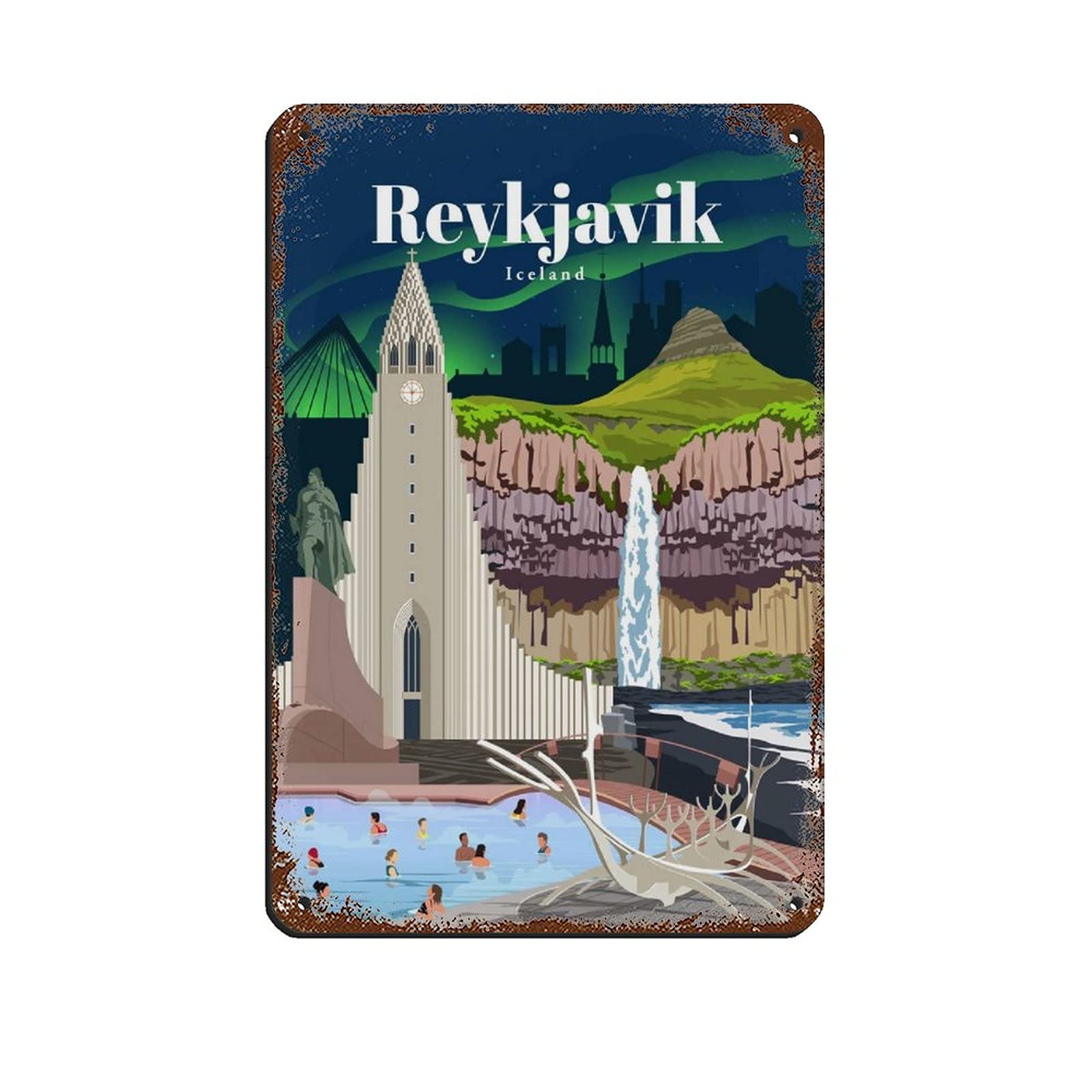 Azolid Style9 Metal Signs Iceland Reykjavík Funny Travel Tin Signs Bar Coffee Home Room Art Wall Plaque Decor Gift Outdoor Indoor 30X20cm