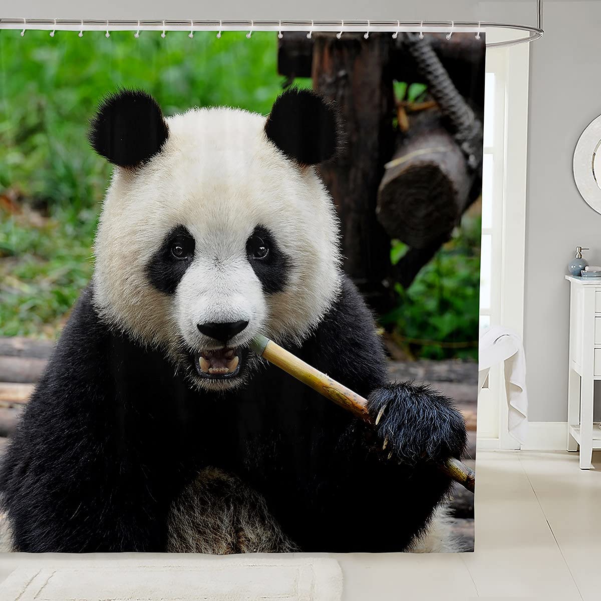 Feelyou Cute Panda Shower Curtain 3D Animal Pattern Bath Curtain Kids Girls Boys Panda Bear Printed Bathroom Shower Curtain Set with 12 Hooks Waterproof Stalls Bathtubs Decor Nature 72Wx72L