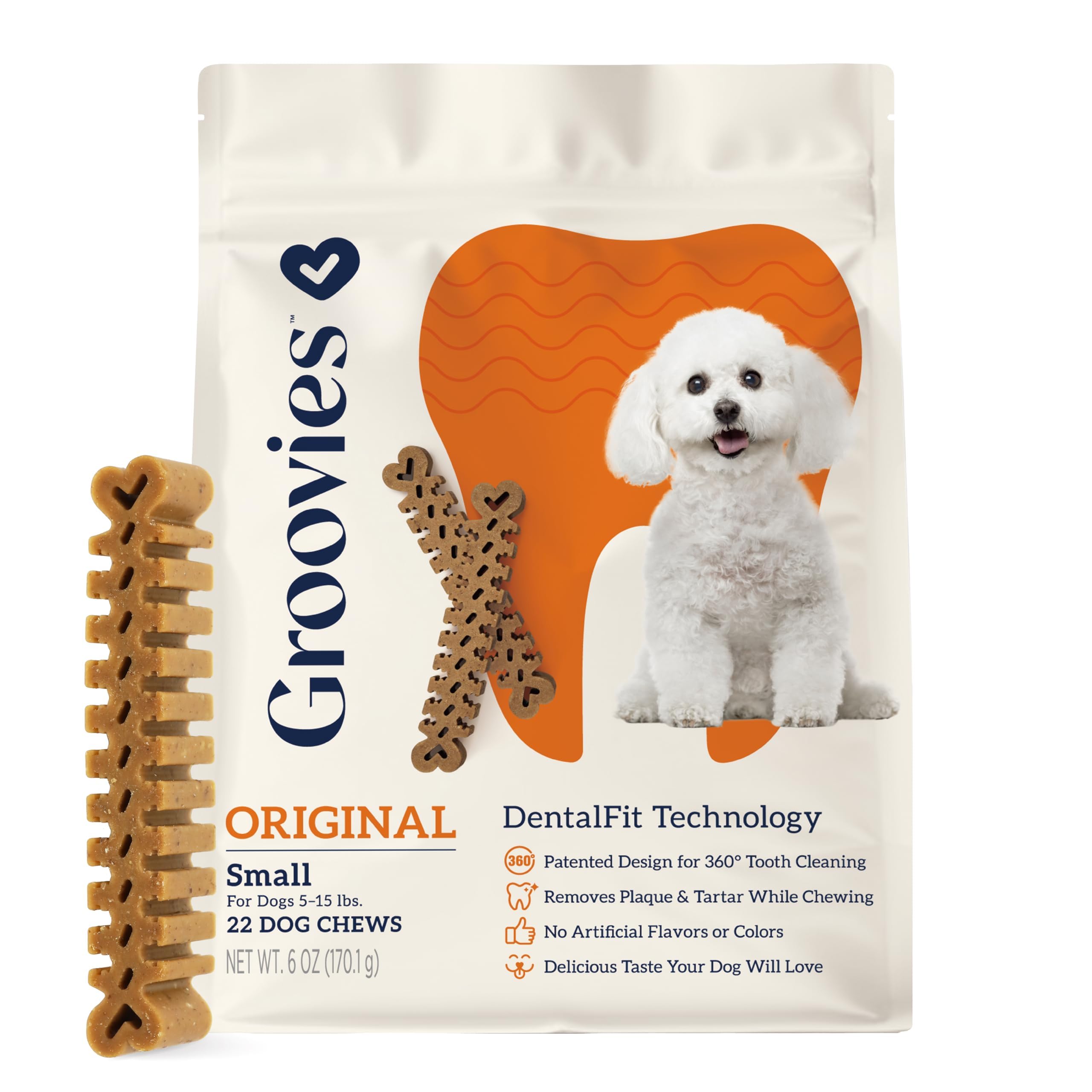 Groovies Flexible Yet Built to Last Dental Chews Contact-Cleaning Reaches Hard-to-Reach Areas USA Manufactured with Patented DentalFit Technology