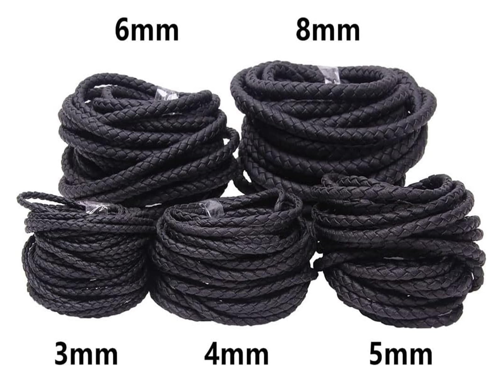 Bracciale Corda, 3/4/5/6/8mm Cordoncino Rotondo in Pelle Stringa Collana Fai da Te Braccialetti Che Fanno Trovare Corda PU Intrecciata Marrone Nero Accessori for Gioielli(Black,8mm)