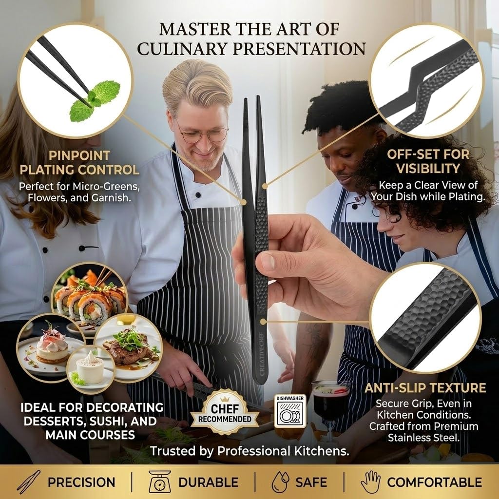 Lot de 5 pinces à épiler de cuisine, pince à épiler de chef, pince à épiler de 25,4 cm et 16,5 cm, universelle pour tous les types de cuisine, steak, placage, pâtes et beaucoup d'autres scénarios