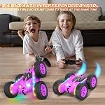 Terucle Remote Control Car, Rc Cars Stunt Car Toys Nouveaux lumières à bande améliorée et phares Jouets de voiture Double-Sided 360° Rotation 4WD Rc Drift camion pour garçons filles cadeau d'anniversaire (purple)