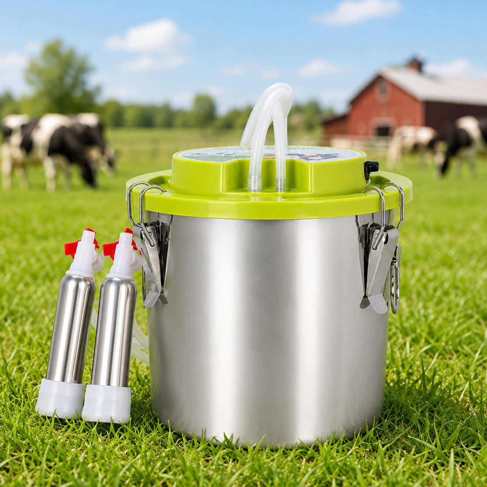 Ordeñadora para Cabras, Máquina De Ordeño para Vacas con Cubo De Acero Inoxidable De 12 L, Batería De 5200 mAh, Parada Automática Y Pezoneras Separadas para Ganado Mixto Cow