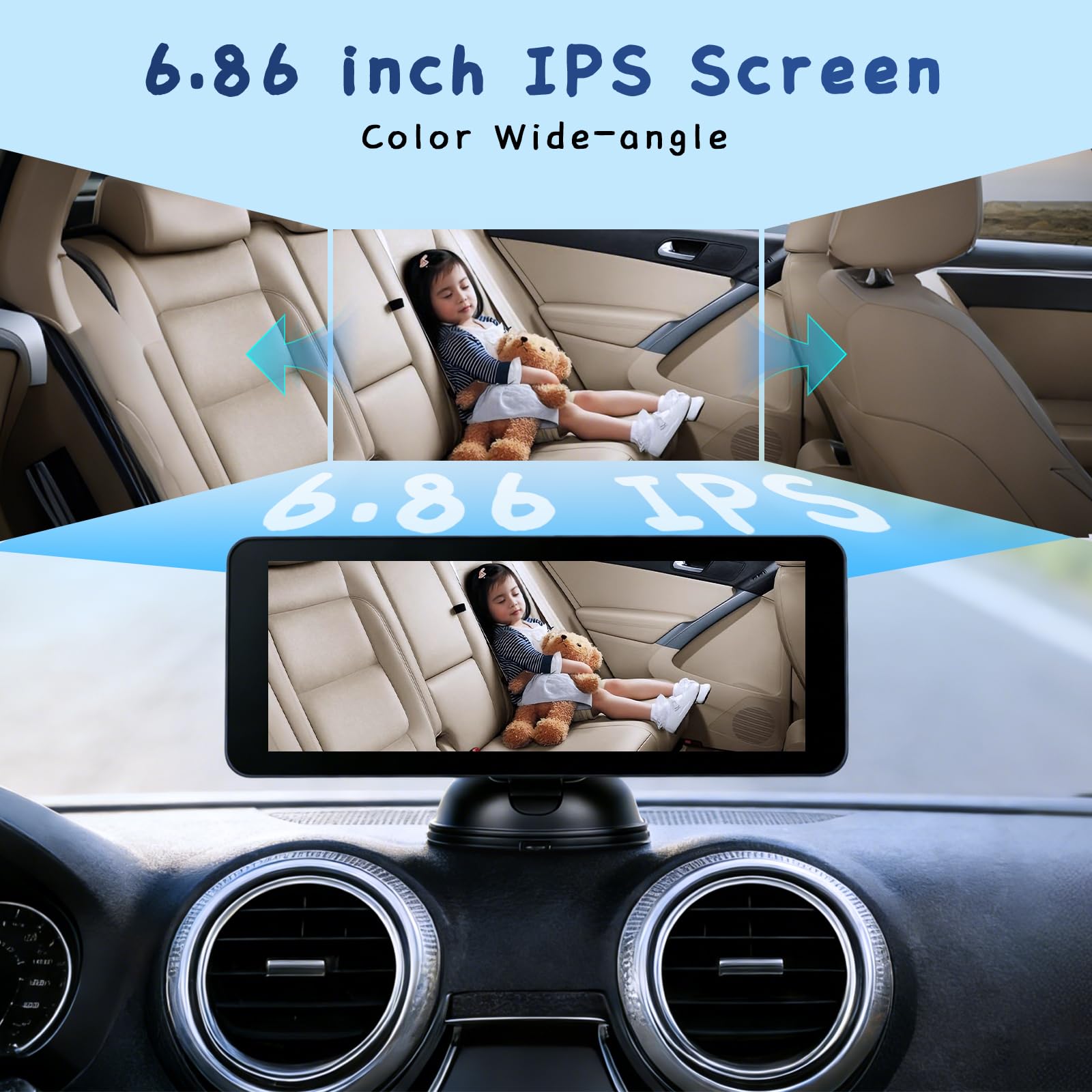 Hodozzy Miroir Caméra Voiture Bébé Moniteur avec écran HD Divisé de 6,86 Pouces, Vision Nocturne Retroviseur Caméra à Angle Réglable pour Siège Arrière, Miroir Voiture Bébé/Enfants avec Caméra Recul