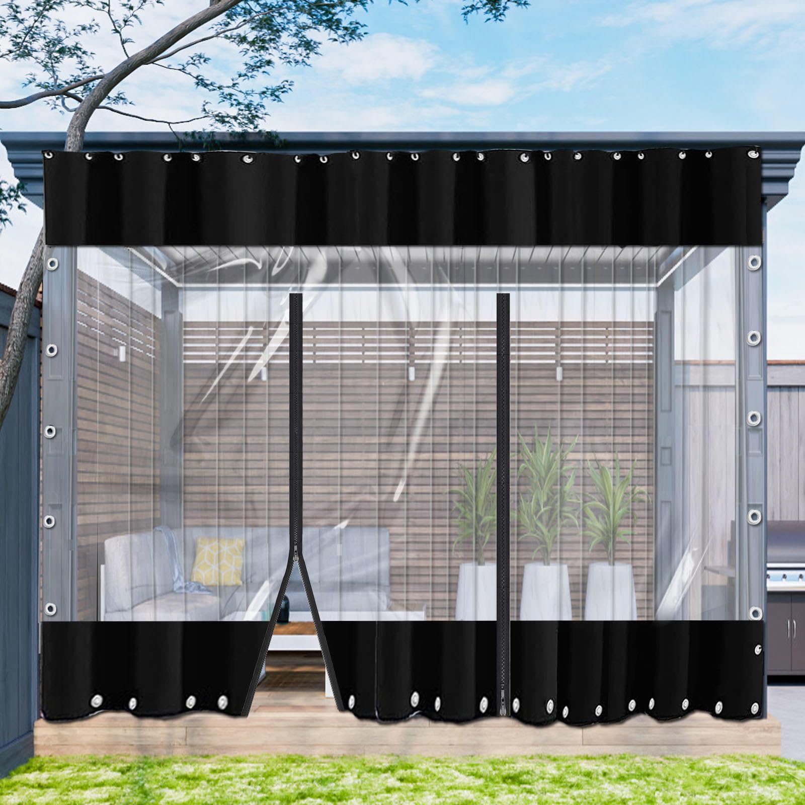 Tzyyao Lxw Transparent Vinyl Tarp With Zip,0.5Mm Pvc Heavy Duty Waterproof Tarpaulin Side Panels,With Rustproof Grommets,Outdoor Clear Tarp Curtain For Patio,Porch,Gazebos,-2.2X2.5m(7.2X8.2ft)
