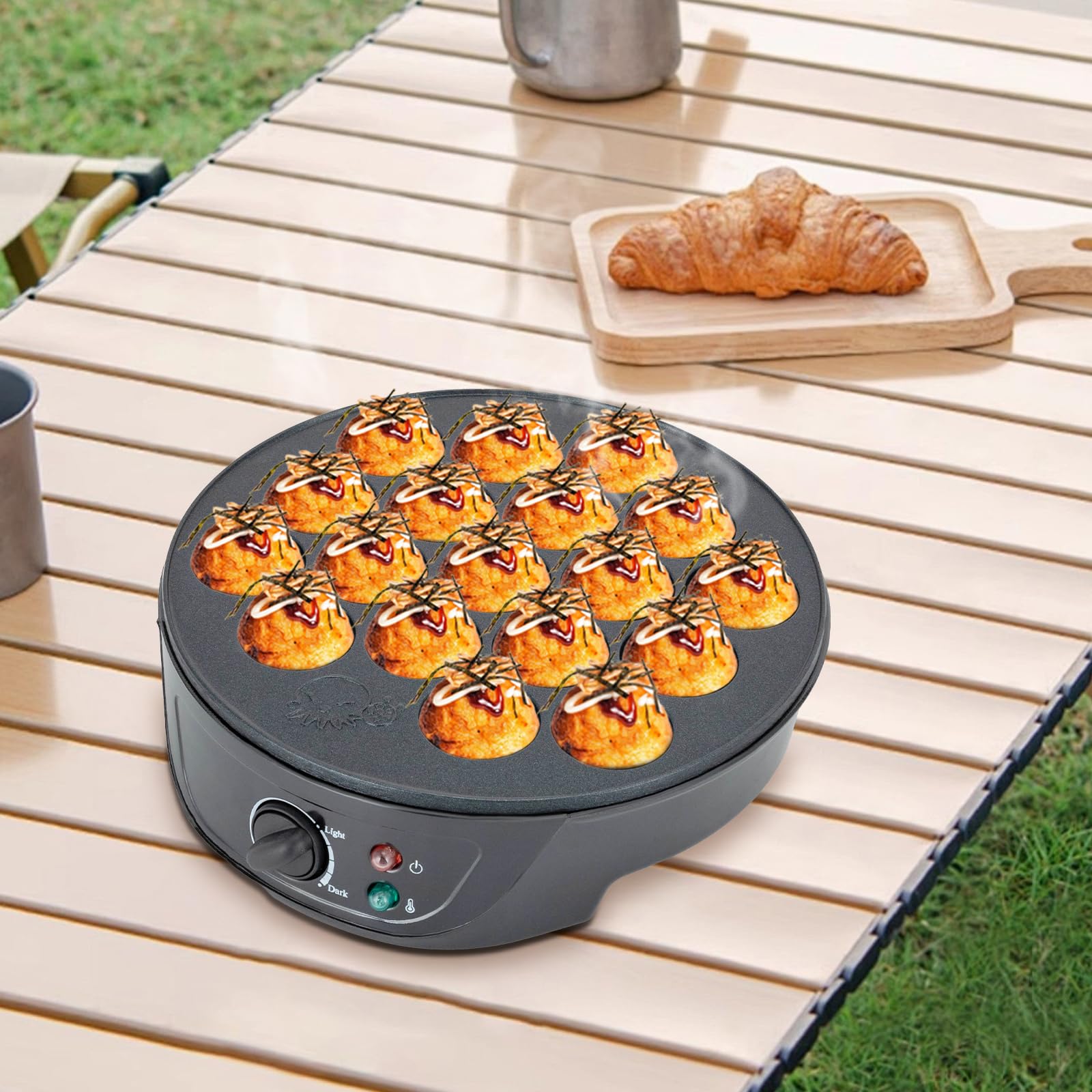 750W Takoyaki Maker Elettrico 18 Fori Antiaderente Nero Bistecchiera Poffertjes
