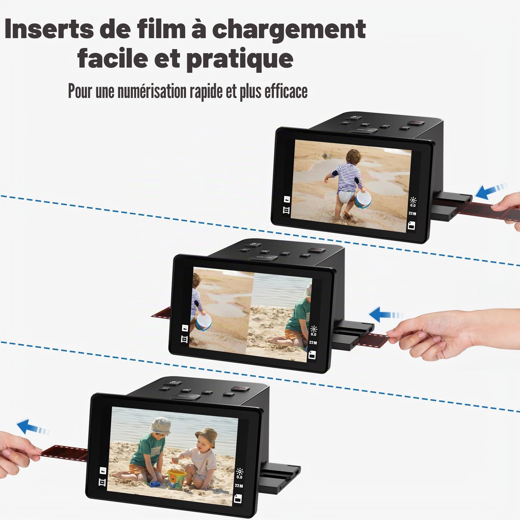Scanner numérique de films et de diapositives avec grand écran LCD de 5 pouces, scanner de diapositives pour numérisation négatif, convertit 135, 126 KPK, 110 négatifs et super 8-22 films